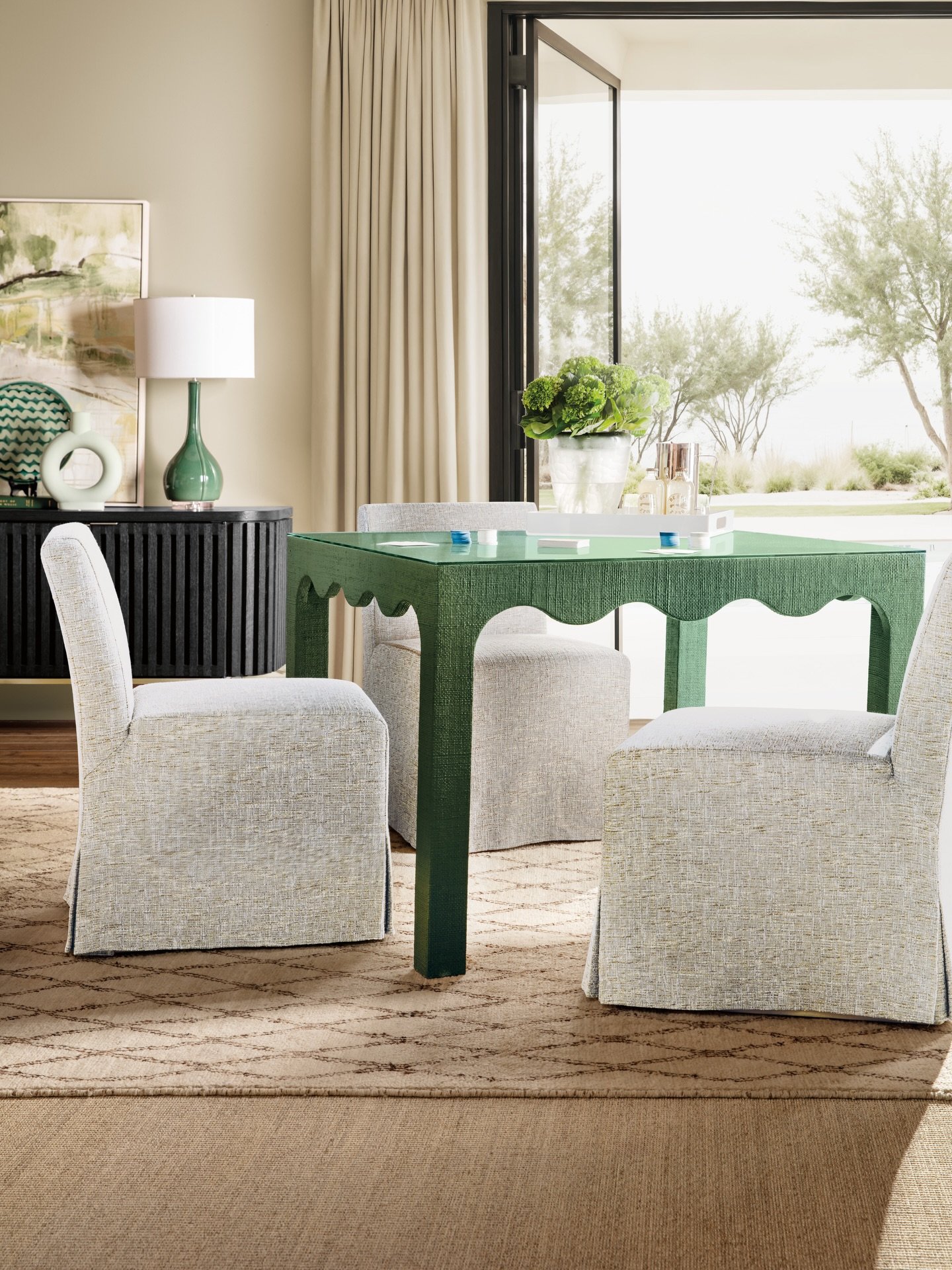 Game night just got a fresh perspective. The Naomi game table in green brings a bold pop, paired with armless upholstered caster chairs from the Commerce &amp; Market collection for effortless movement and comfort.

#GameTableStyle #CommerceAndMarket