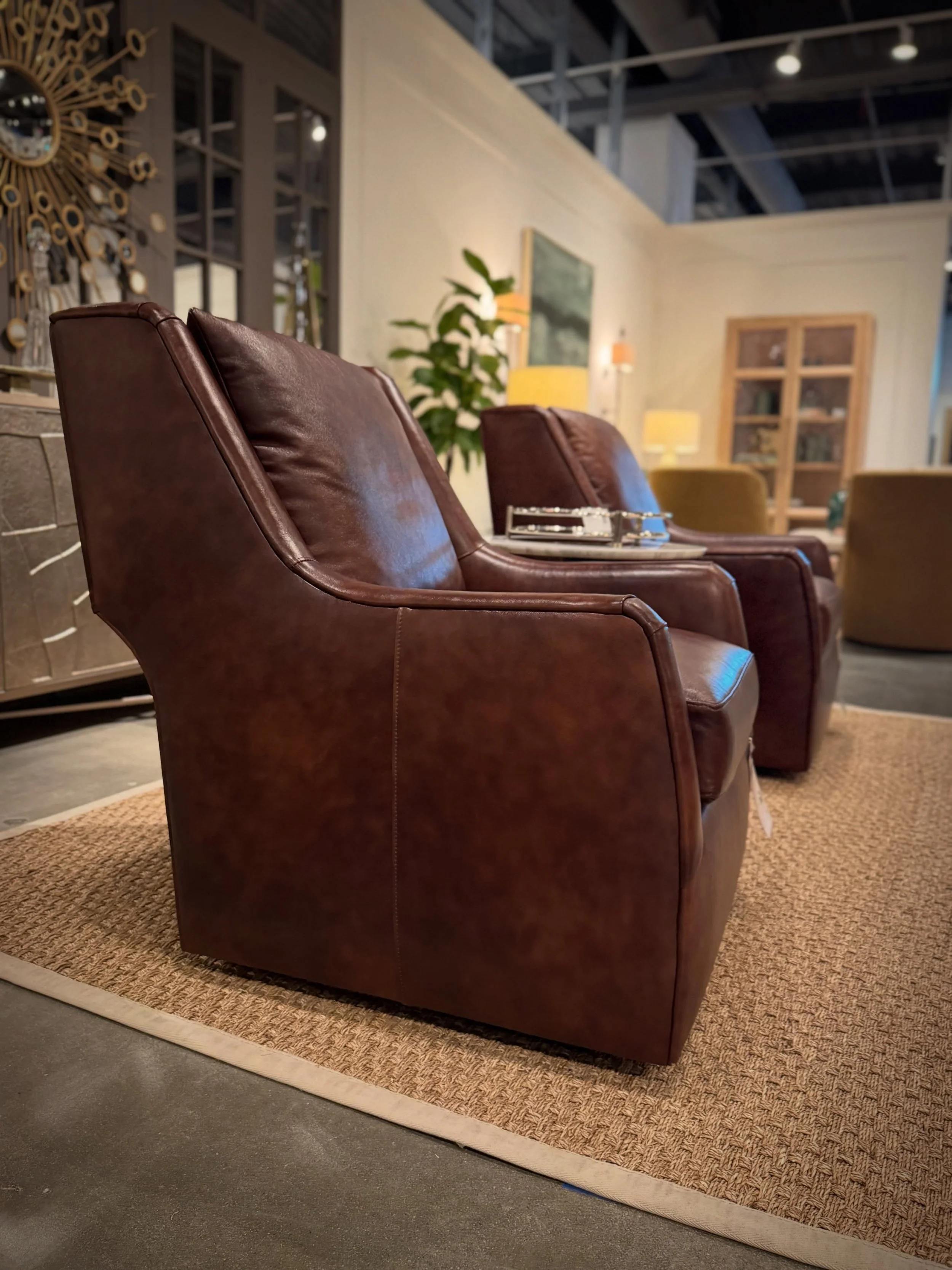 Supple leather, smooth swivel, and a silhouette that makes an impression from every angle &mdash; the Karina chair brings comfort and character together effortlessly.

#HookerFurnishings #HookerCustomUpholstery #KarinaChair #LeatherSwivel #Noteworthy