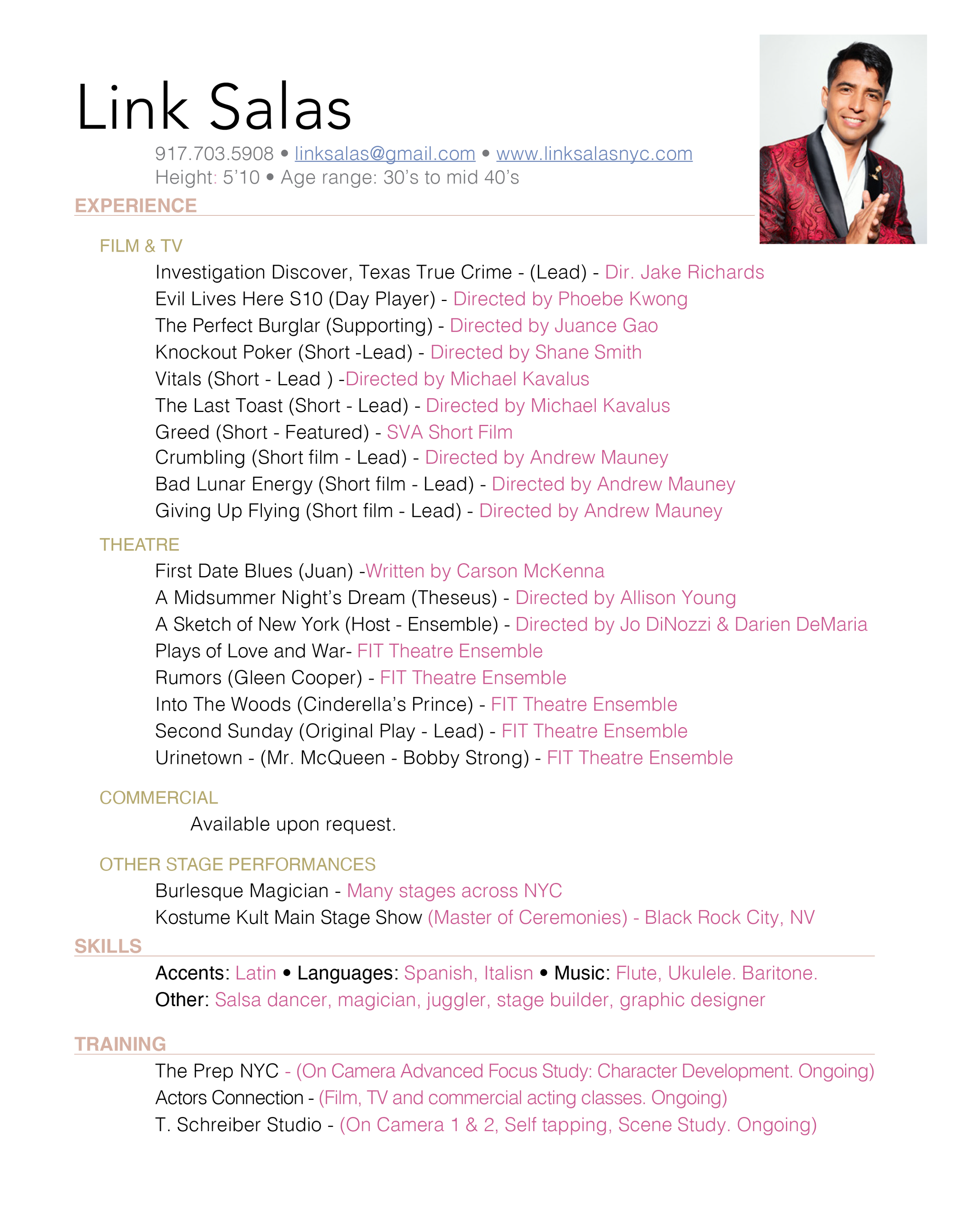 Link Salas Acting Resume