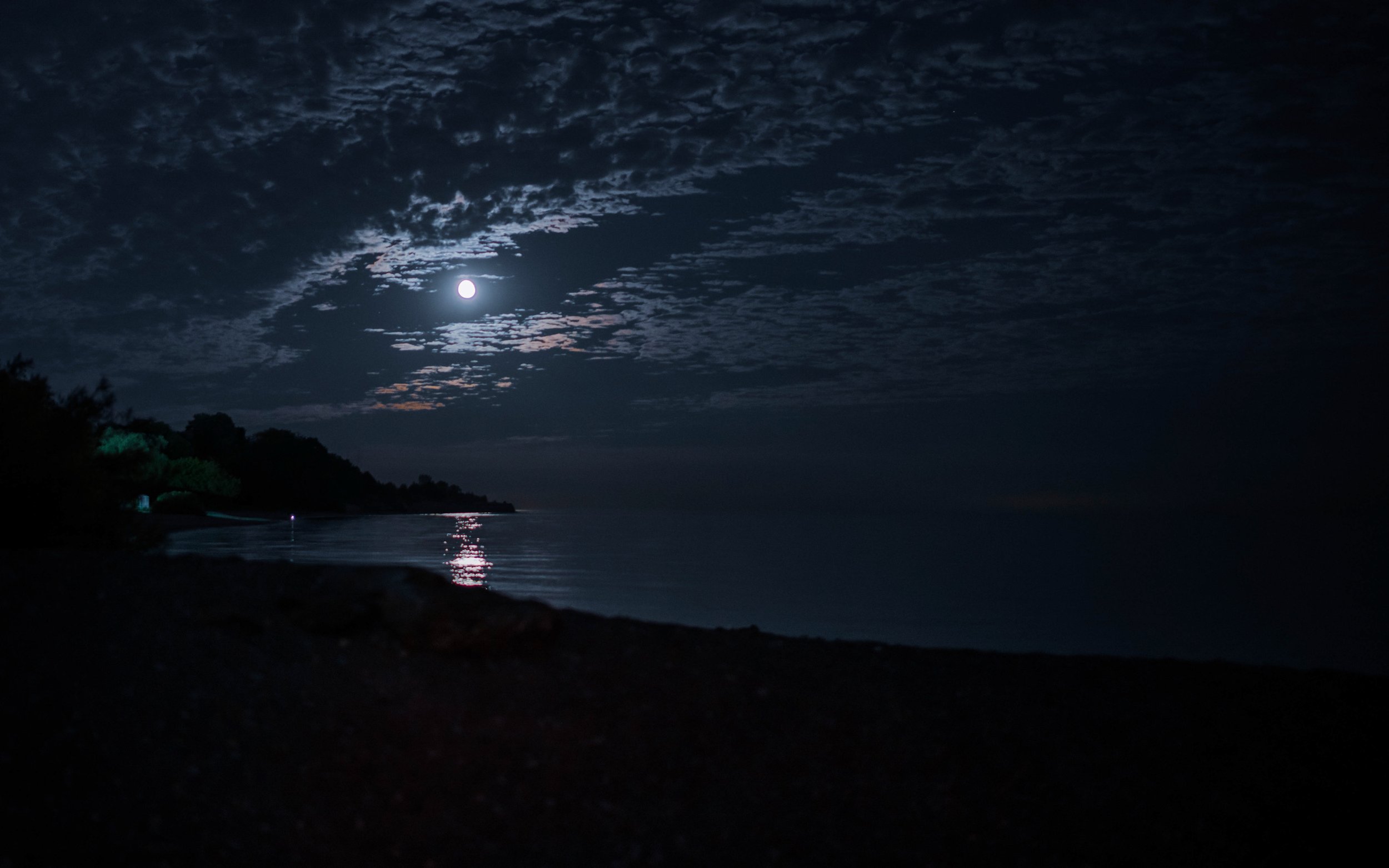Full Moon Over Lake Ontario Shore, Whitby, Canada.