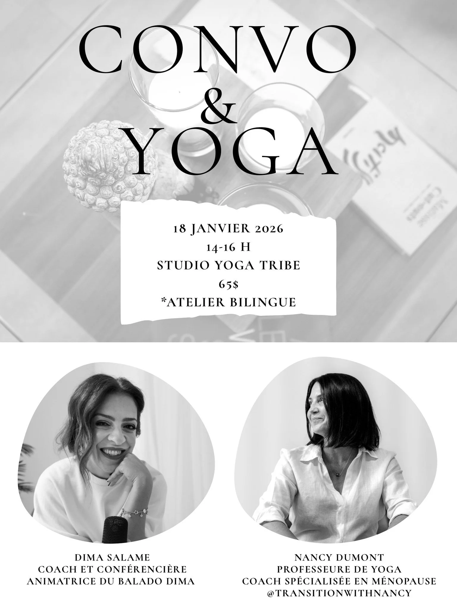 Join Dima and Nancy for an honest talk and a gentle yoga practice. 🙏✨
Convo &amp; Yoga is a safe space for women to listen, learn, and support each other through the next chapter.

Dress comfortably and bring along a journal, a pillow/cushion, and a