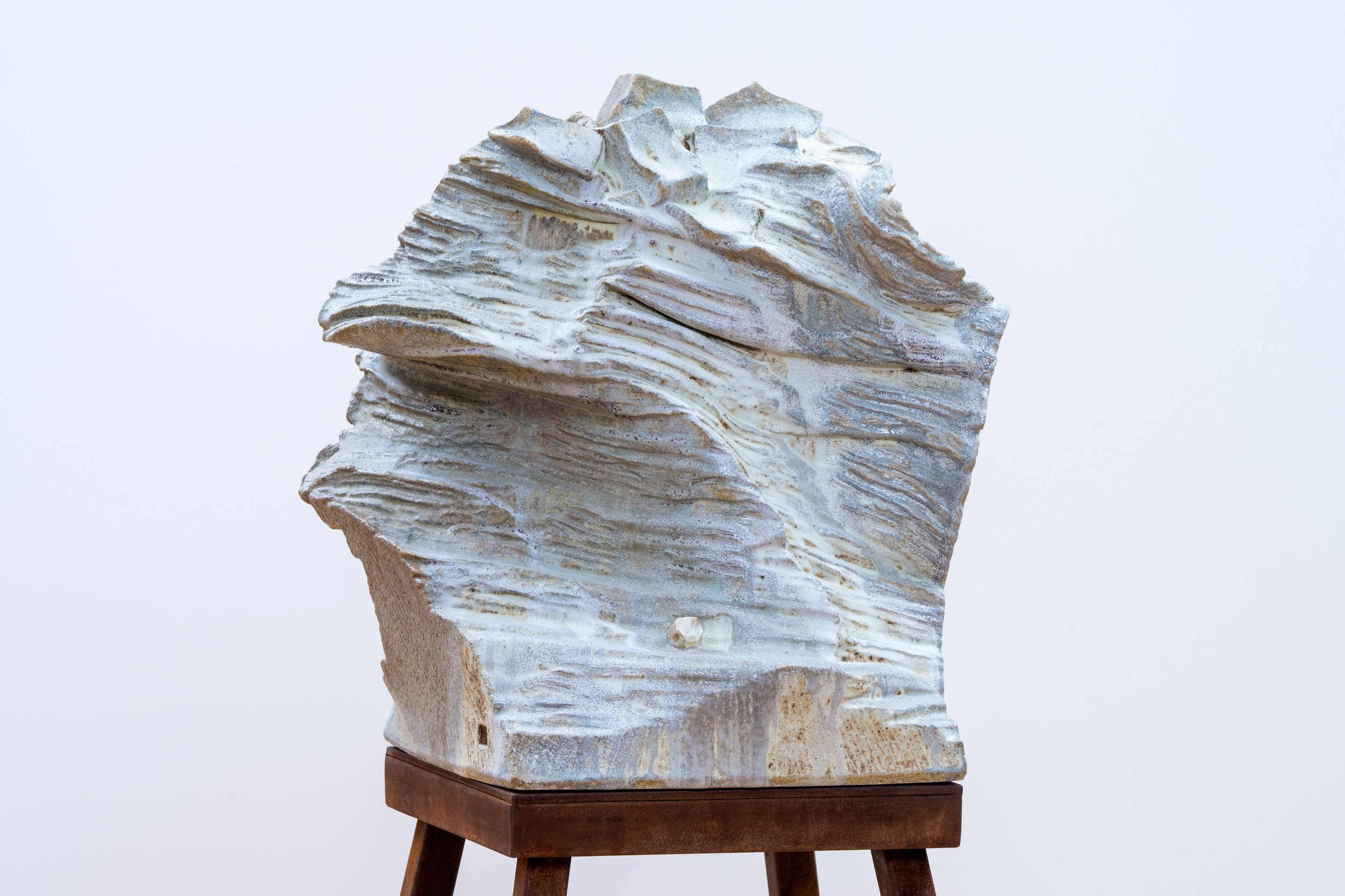 Tony Moore, Dream of Breathing, 2025
Wood-fired ceramic, porcelain, mammo glaze, slip, steel, 56 ½” x 27” x 27”
