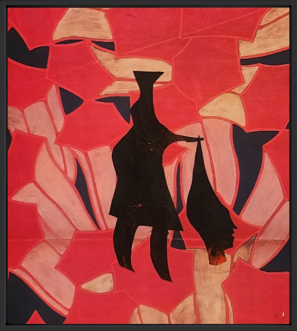 Kevin Paulsen, Discarded Redux, 2026
(Mercenary series), Spray paint on paper atop antique wallpaper, 8” x 7"
