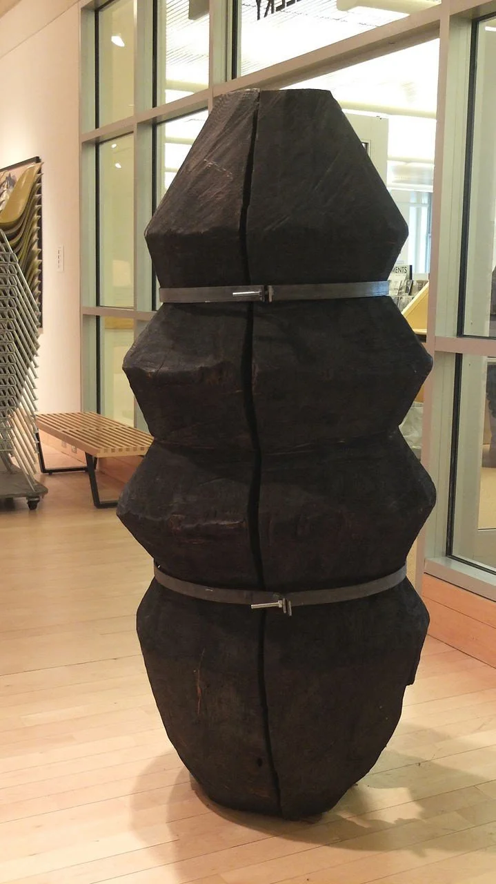 Heinrich Spillmann, IAG, red oak and steel, burnt scorched finish, 26” x 66”