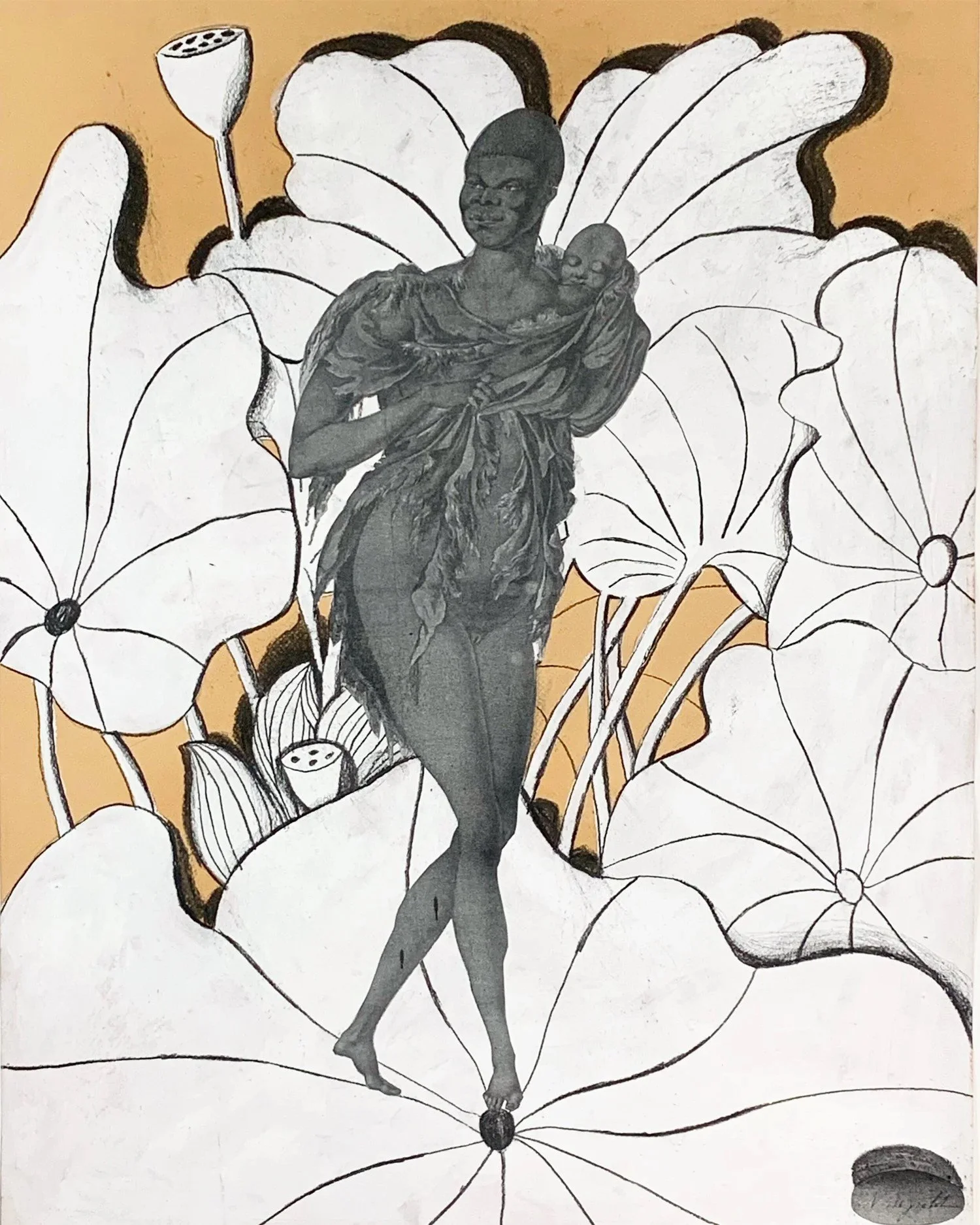Garry Nichols, Tasmanian Families 2, canson colored paper, charcoal, collage, gesso, 25” x 19.5”

