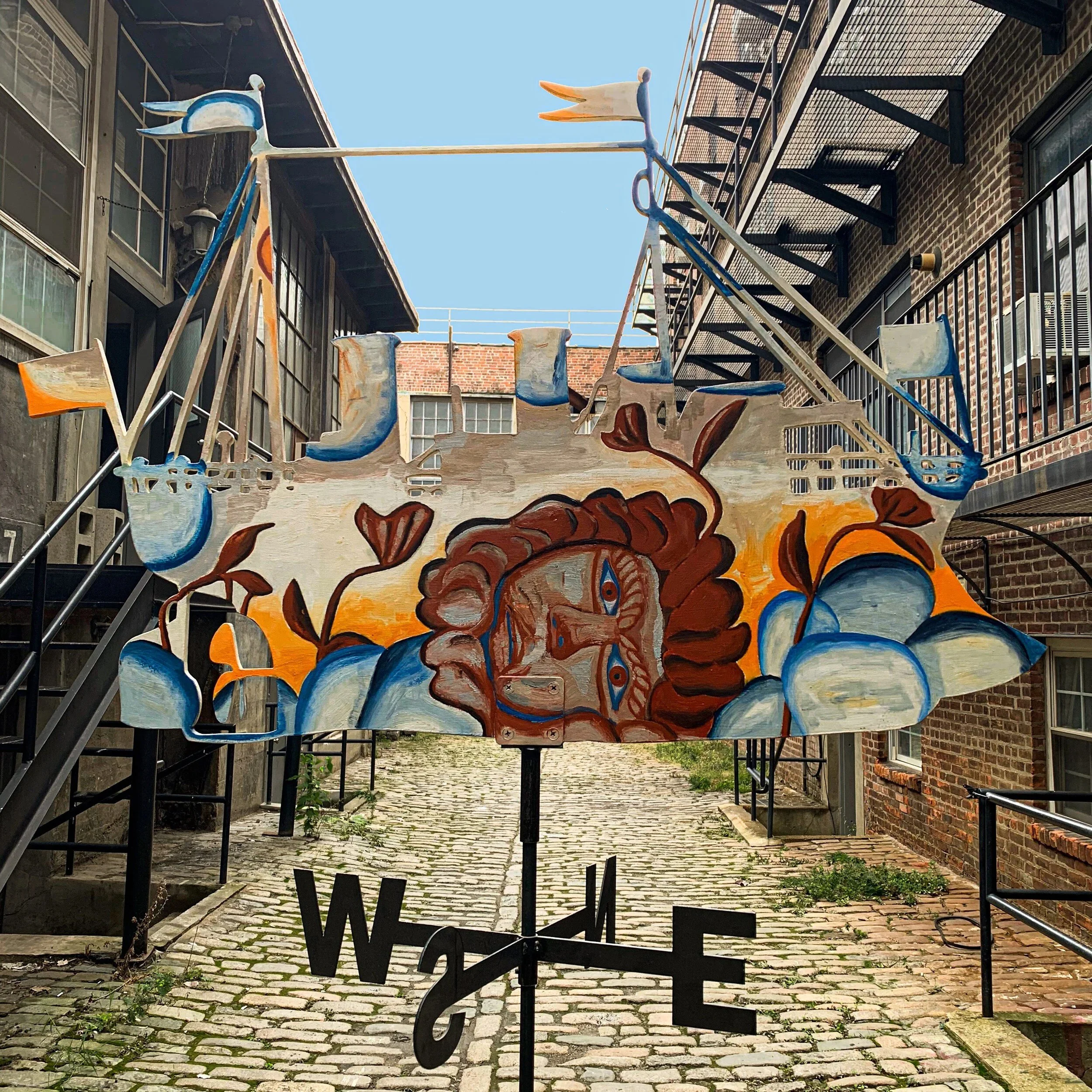 Garry Nichols, Daniel Herbert's Ship Weathervane, oil on wood, metal base, 32” x 48” x ½”