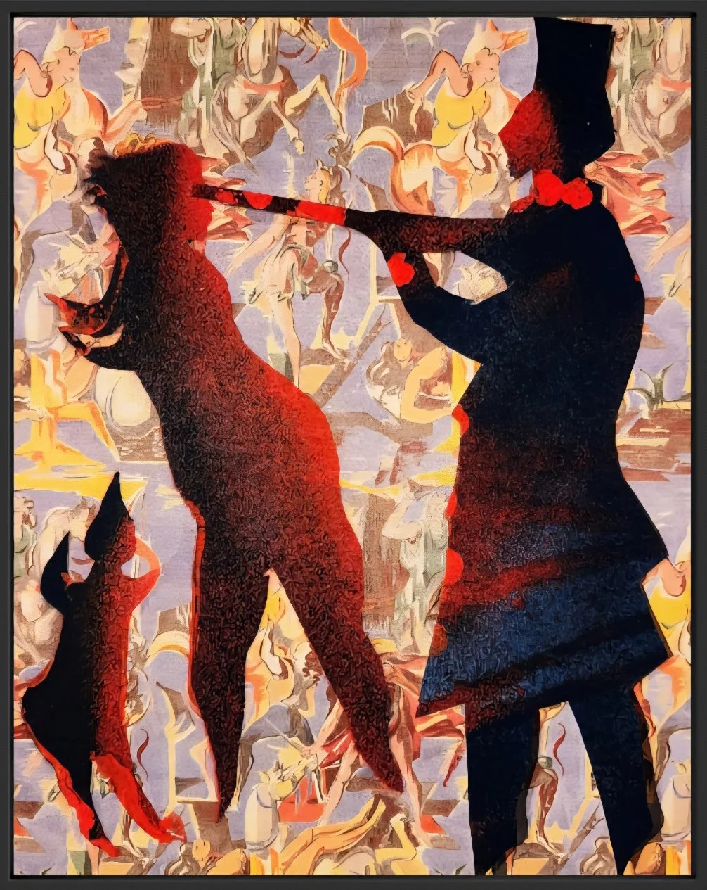 Kevin Paulsen, A Mothers Final Protection, 2026
(Mercenary series), Spray paint on paper atop antique wallpaper image
