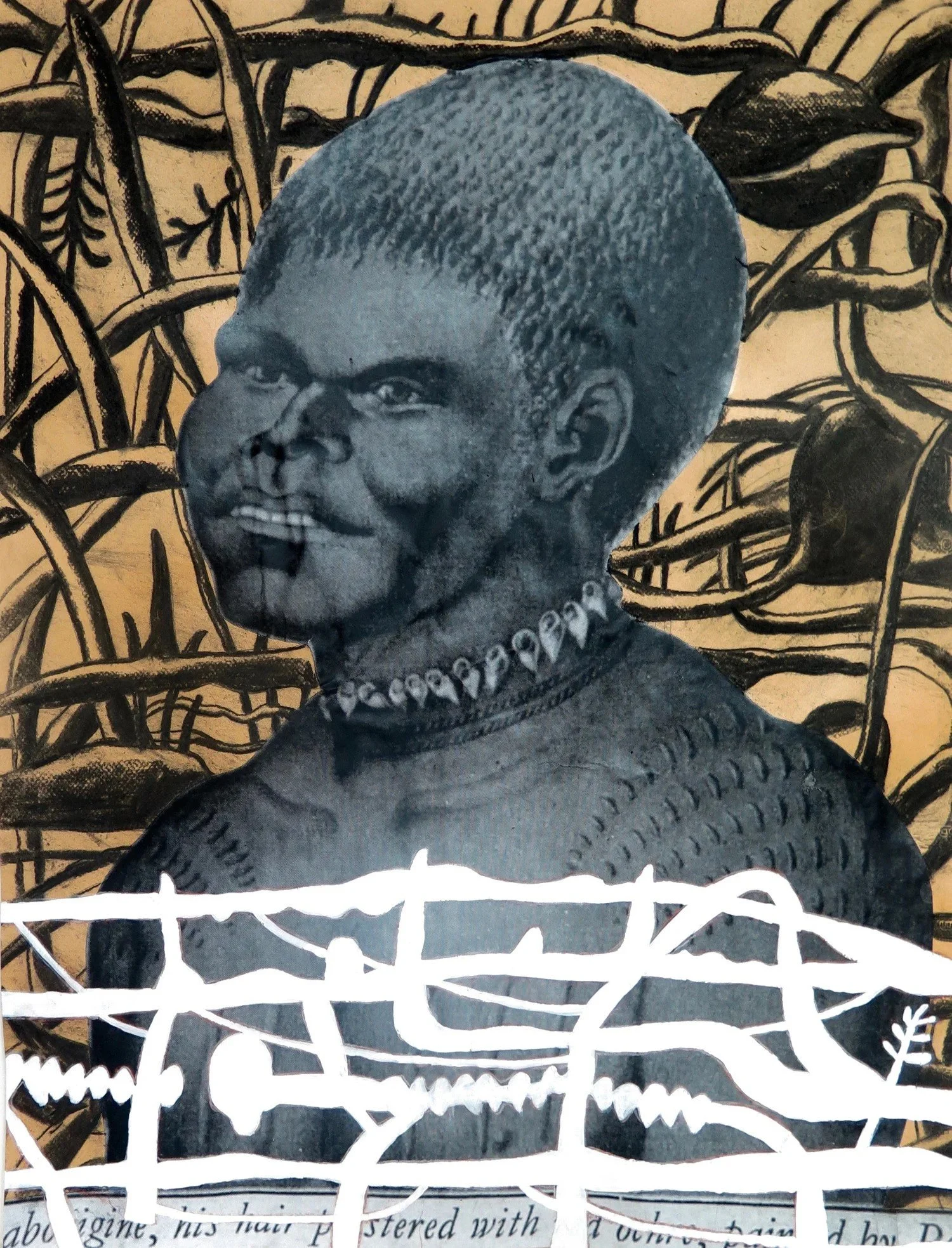 Garry Nichols, Tasmanian History, canson colored paper, charcoal, collage, gesso, 25” x 19.5”
