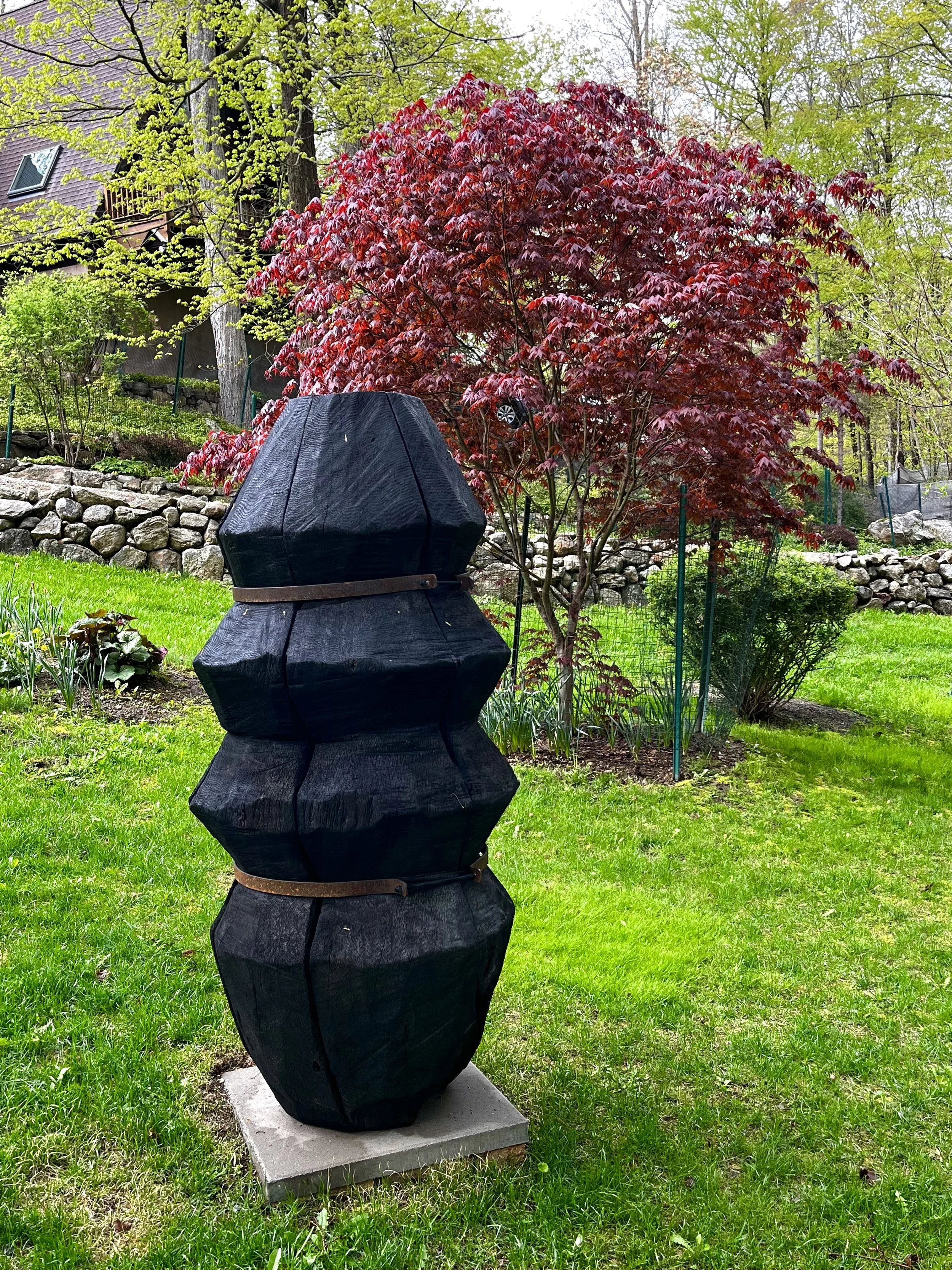 Heinrich Spillmann, IAG, red oak and steel, burnt scorched finish, 26” x 66”