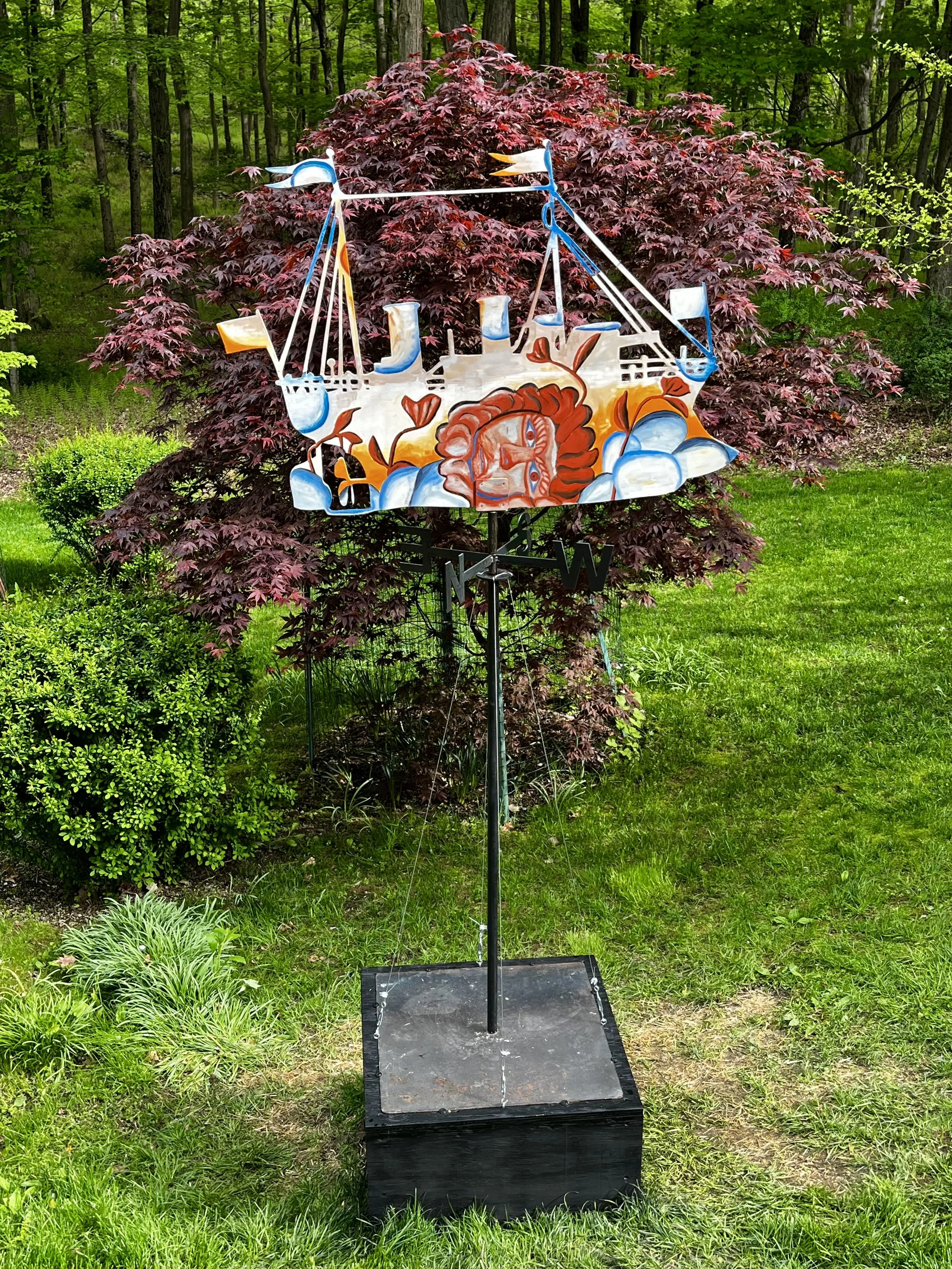 Garry Nichols, Daniel Herbert's Ship Weathervane, oil on wood, metal base, 32” x 48” x ½”
