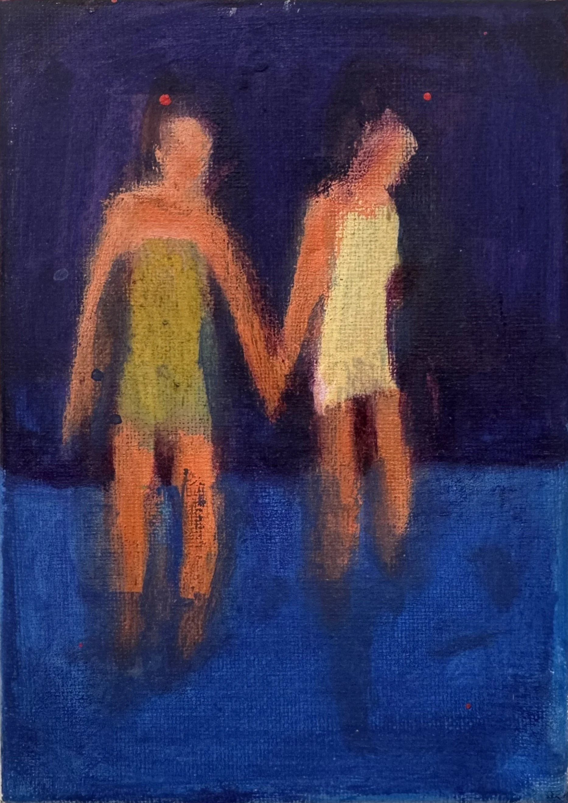 Katherine Bradford, Couple Swimmers, 2025, Acrylic on canvas, 7" x 5"