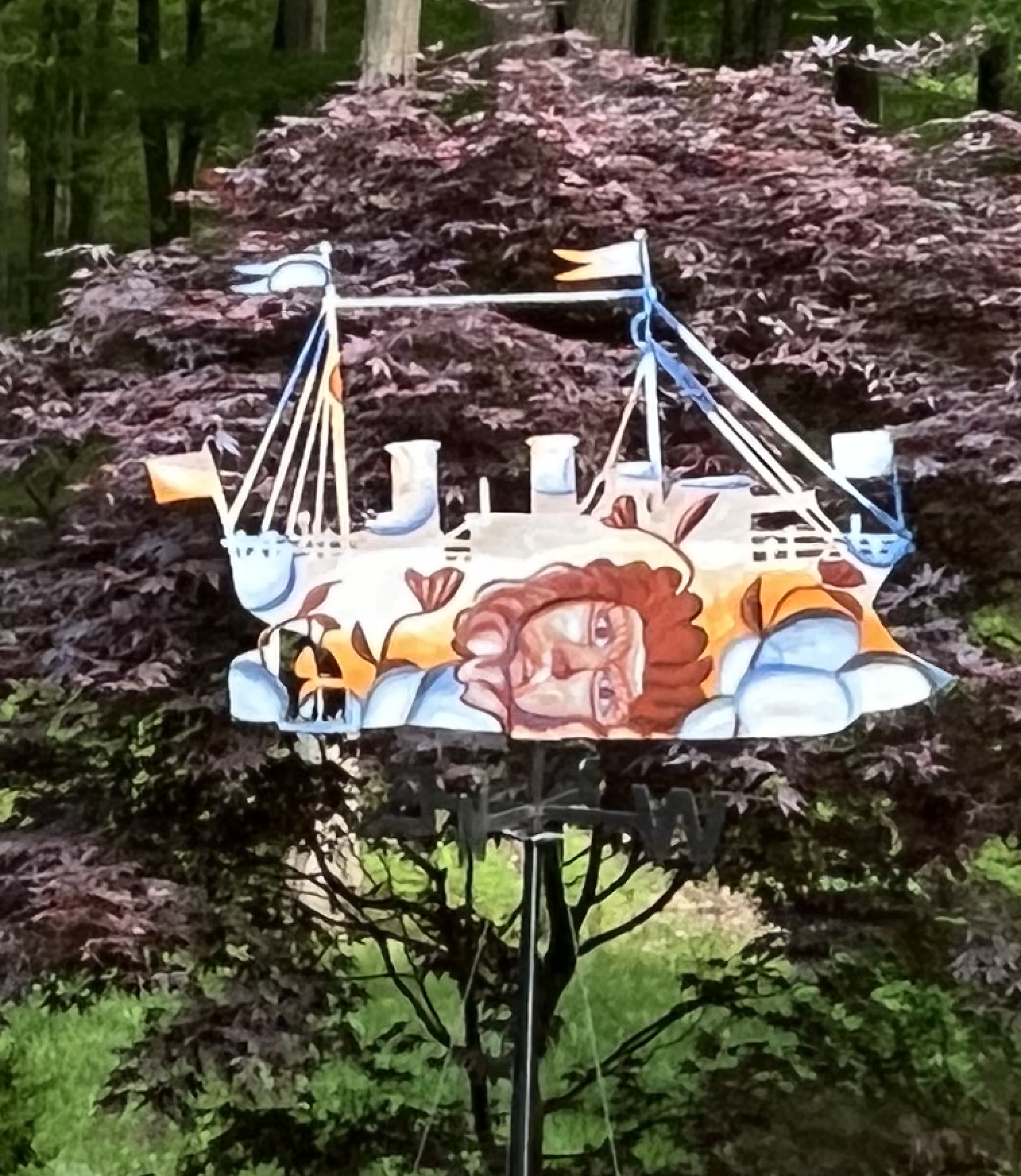 Garry Nichols, Daniel Herbert's Ship Weathervane, oil on wood, metal base, 32” x 48” x ½”