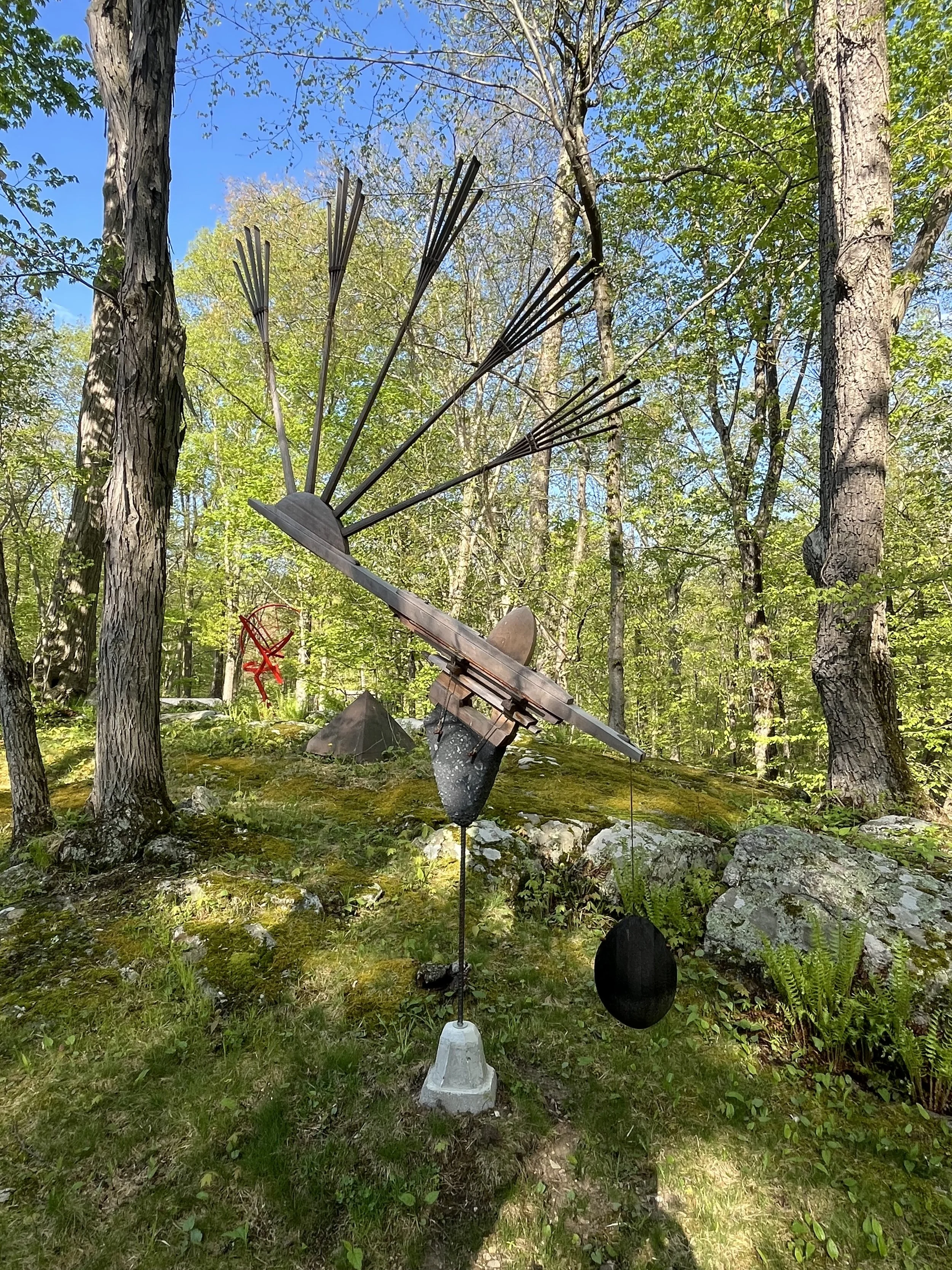 Kurt Steger, Eclypso, 2024, wood, concrete, twine, 121" X 65" X 14"