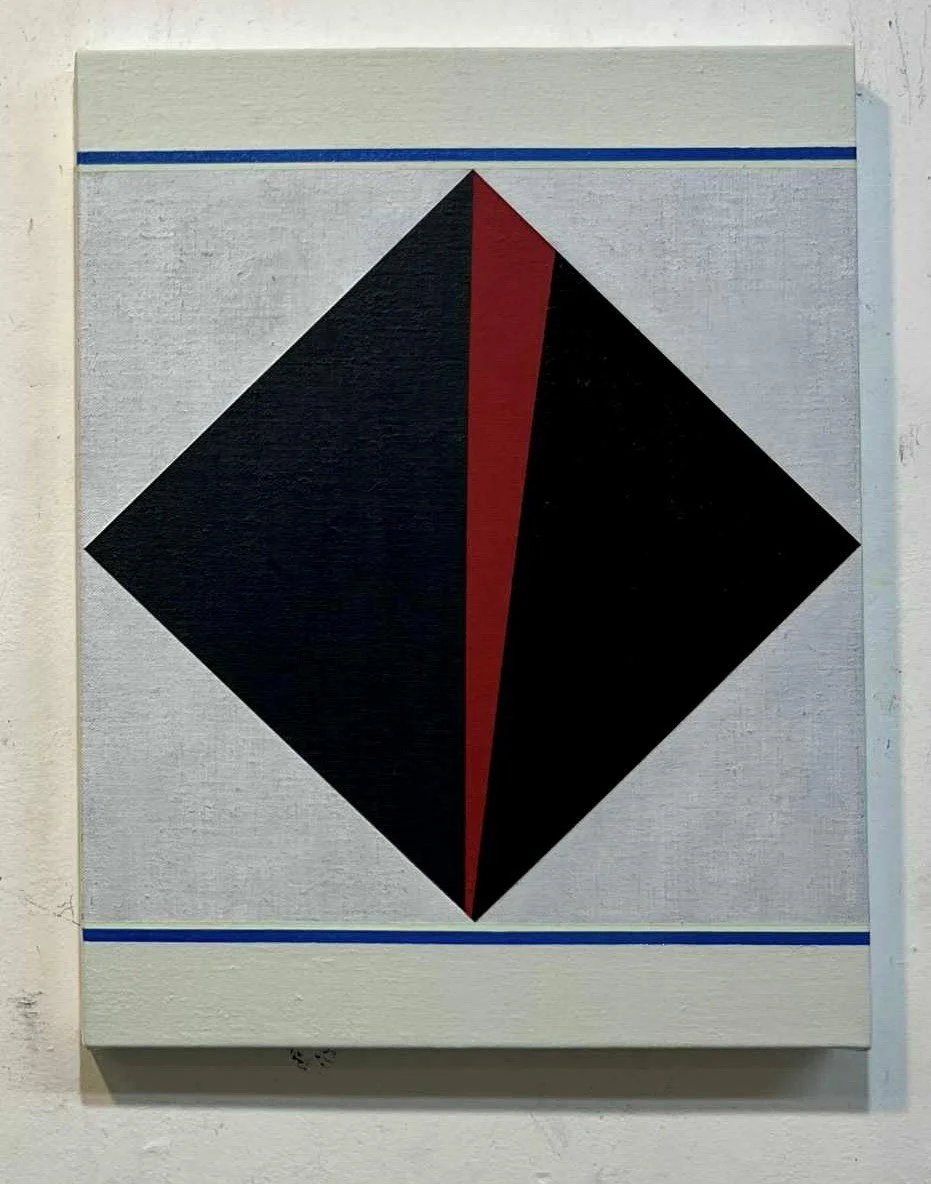 Don Voisine, Red Lighthouse, 2024, oil on linen over board, 18” x 18”