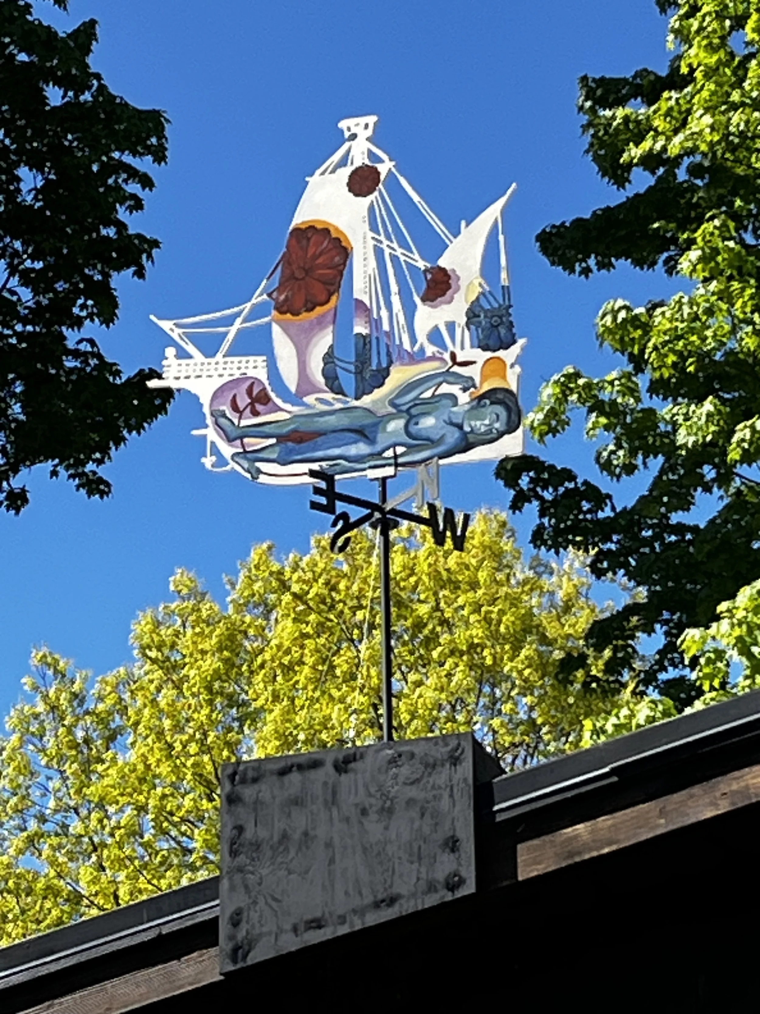 Garry Nichols, Ship of Fools Weathervane, oil on wood (back), metal base, 45” x 44” x ½”
