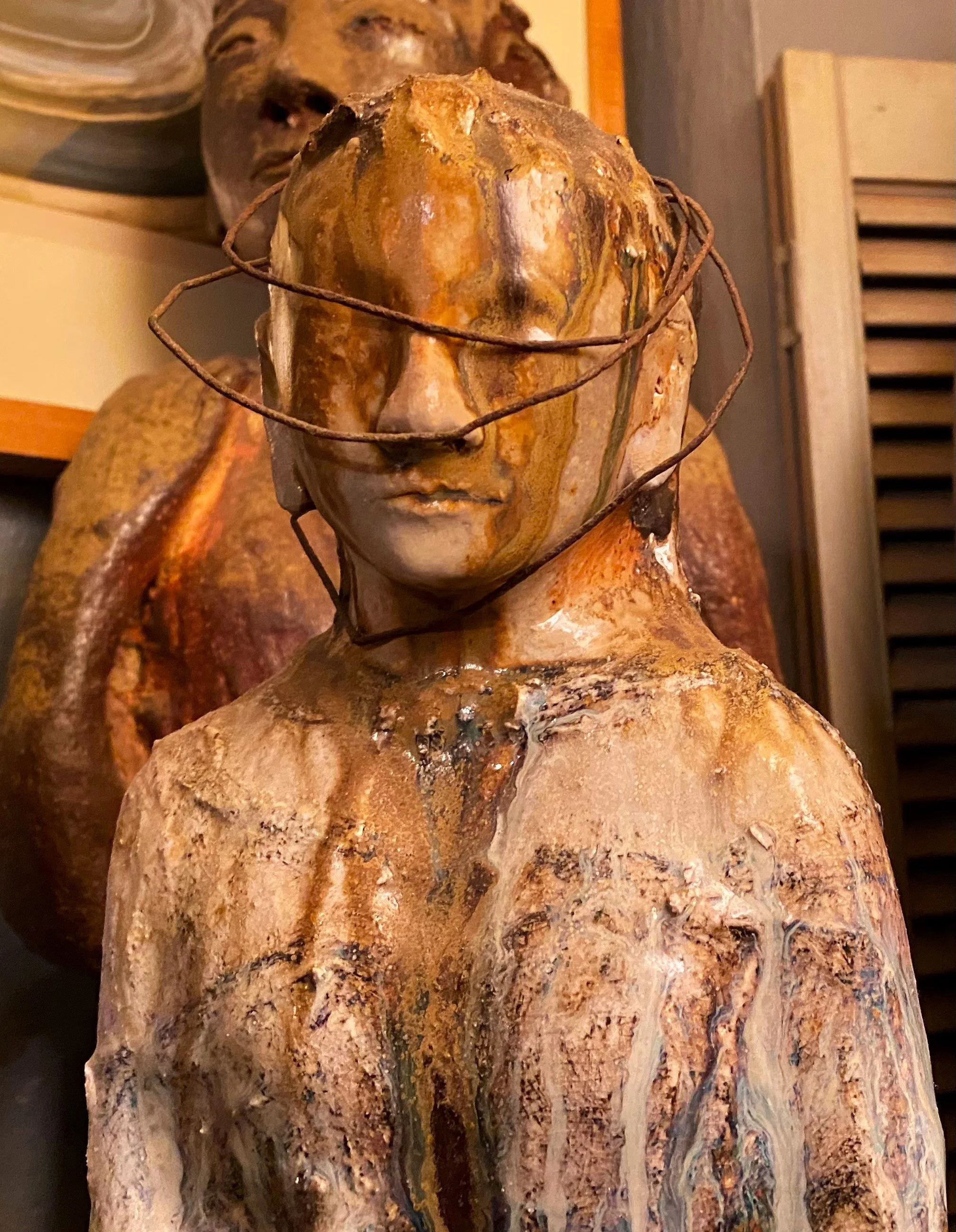 Ada Cruz, Figure With Wire Crown, stoneware, 22” x 9” x 9”