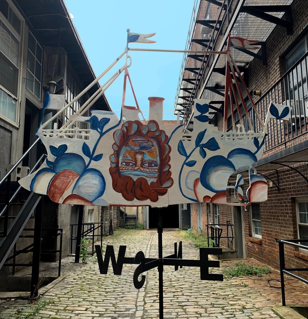 Garry Nichols, Daniel Herbert's Ship Weathervane (back), oil on wood, metal base, 32” x 48” x ½”