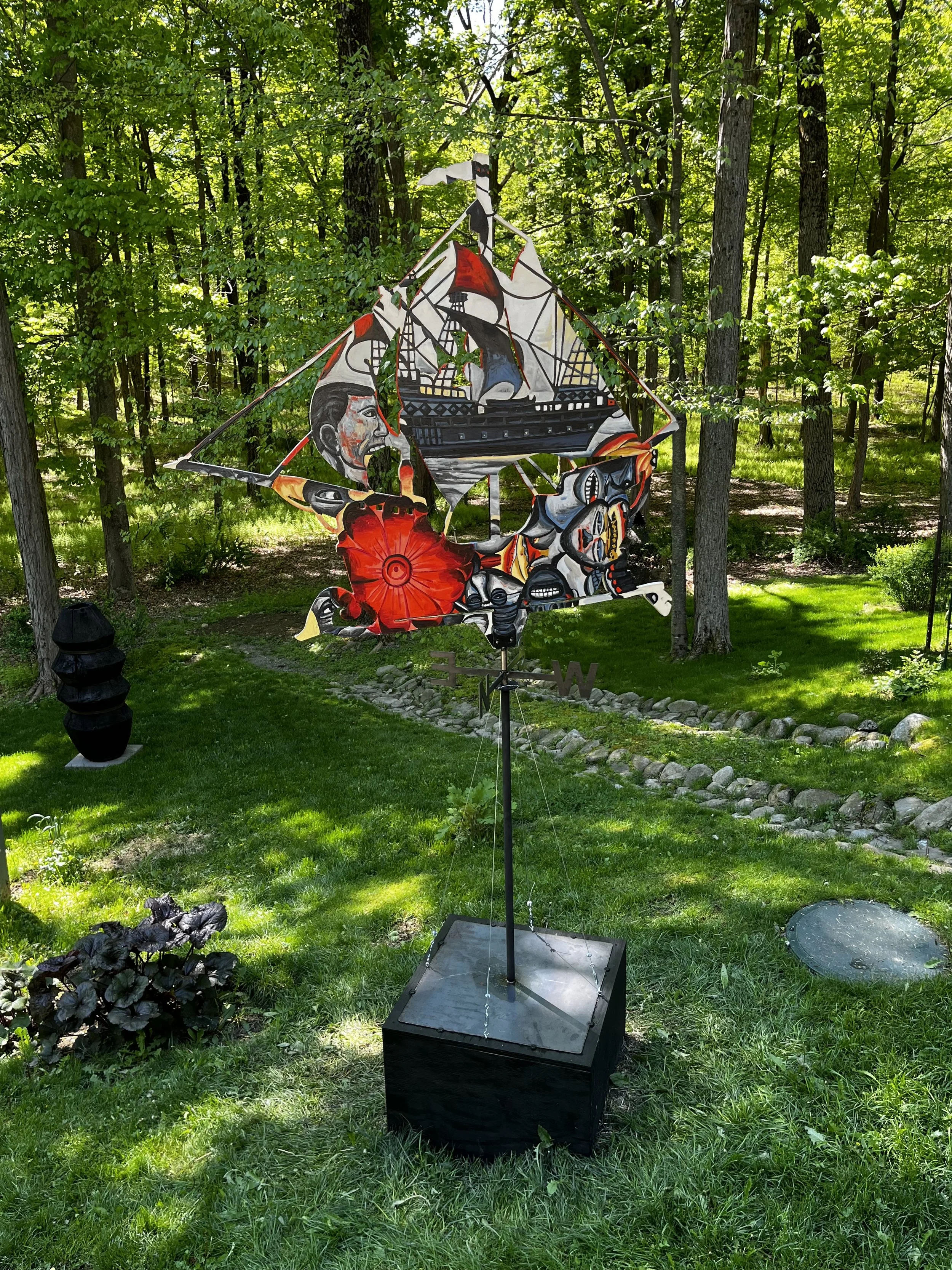 Garry Nichols, Henry Hudson's Half Moon Ship Weathervane (back), oil on wood, metal base, 57” x 55” x ¾”