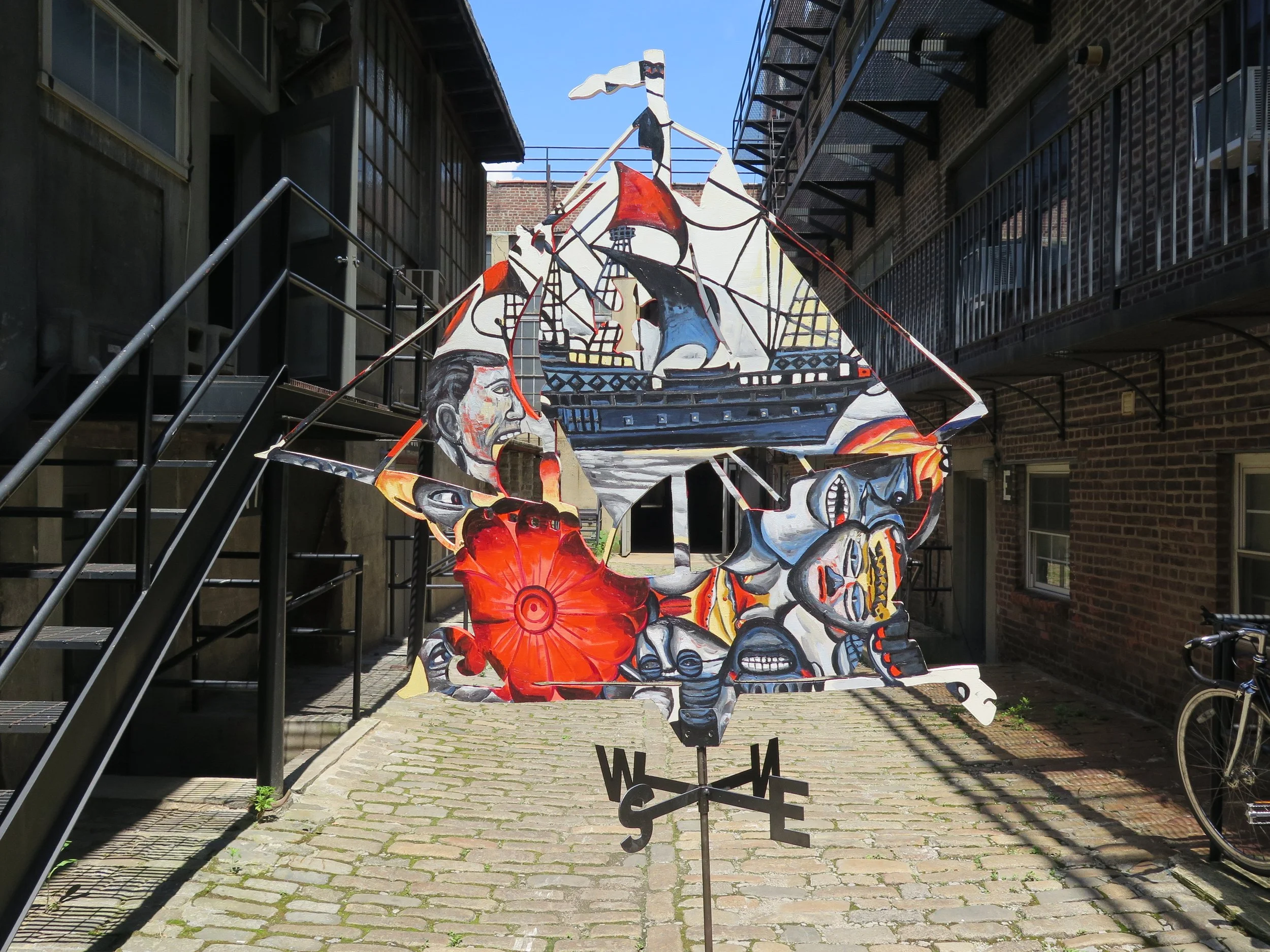 Garry Nichols, Henry Hudson's Half Moon Ship Weathervane (back), oil on wood, metal base, 57” x 55” x ¾”