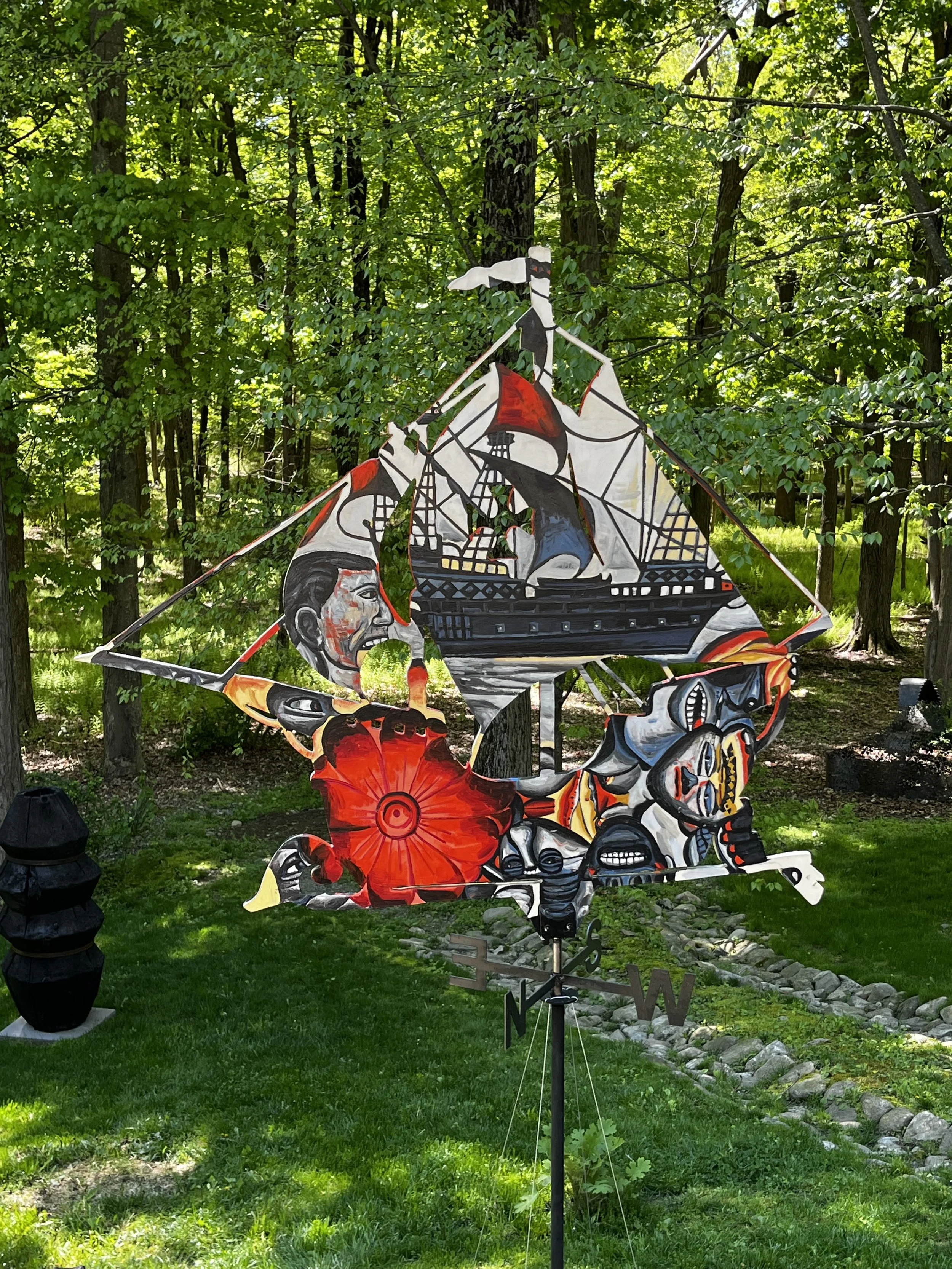 Garry Nichols, Henry Hudson's Half Moon Ship Weathervane (back), oil on wood, metal base, 57” x 55” x ¾”