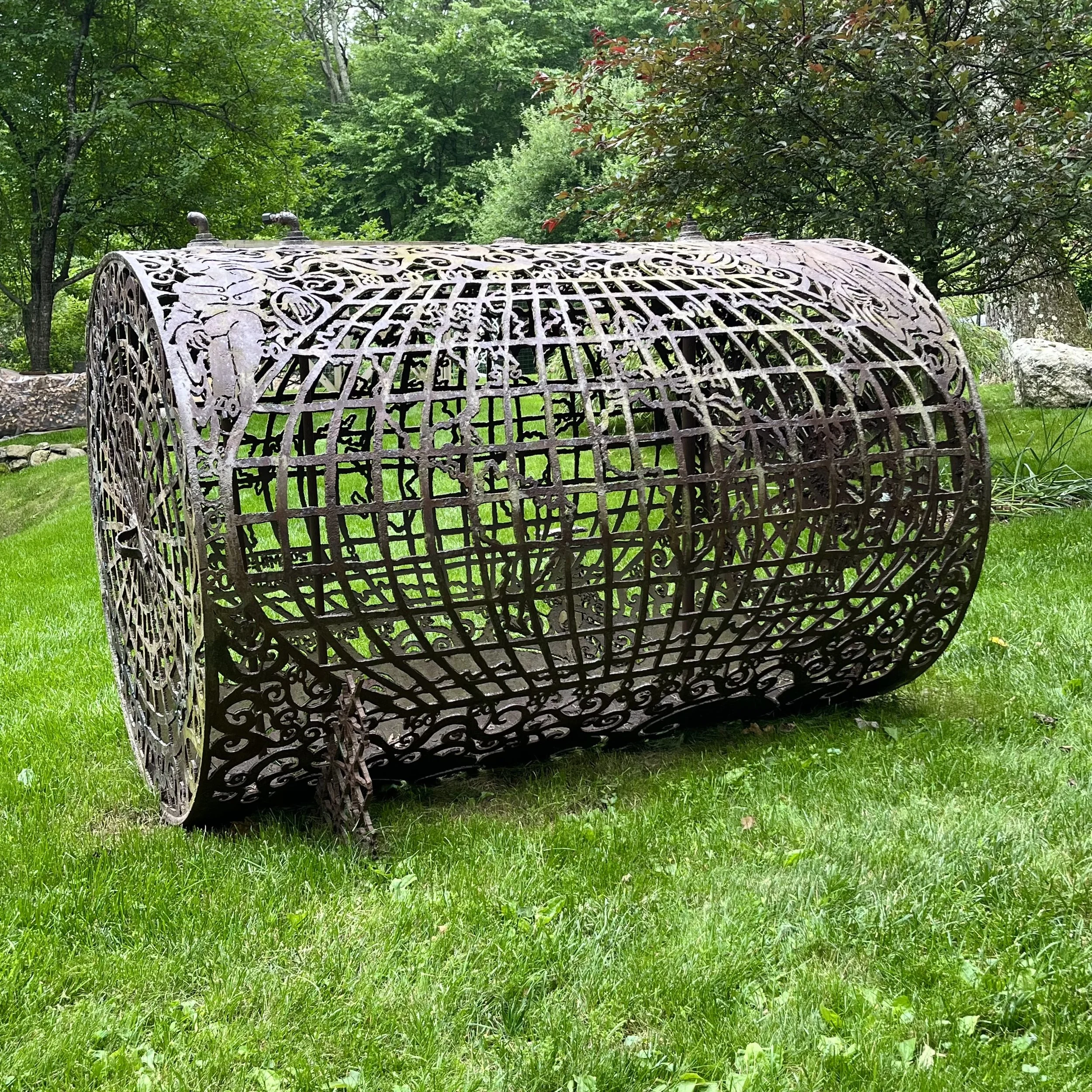 Cal Lane, Oil Tank Map of the World, 2008, Oxy-acetylene cut steel oil tank, 51" x 72" x 48"