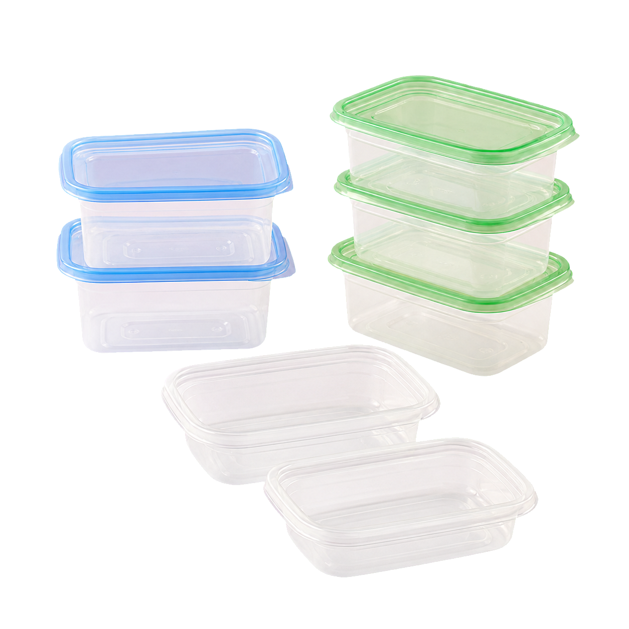 08 — Reusable Rectangular Containers — Clear storage and meal-preparation boxes with secure coloured lids.
