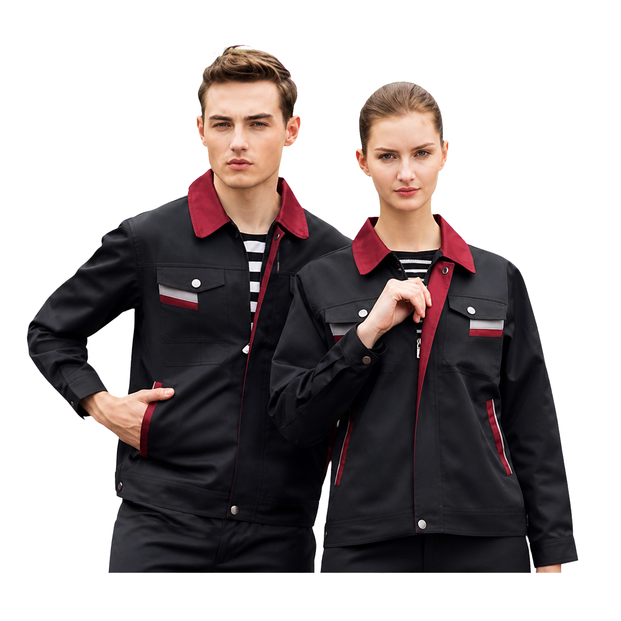 01 — Two-Tone Work Jackets — Coordinated long-sleeve jackets for teams requiring durable, professional workwear.