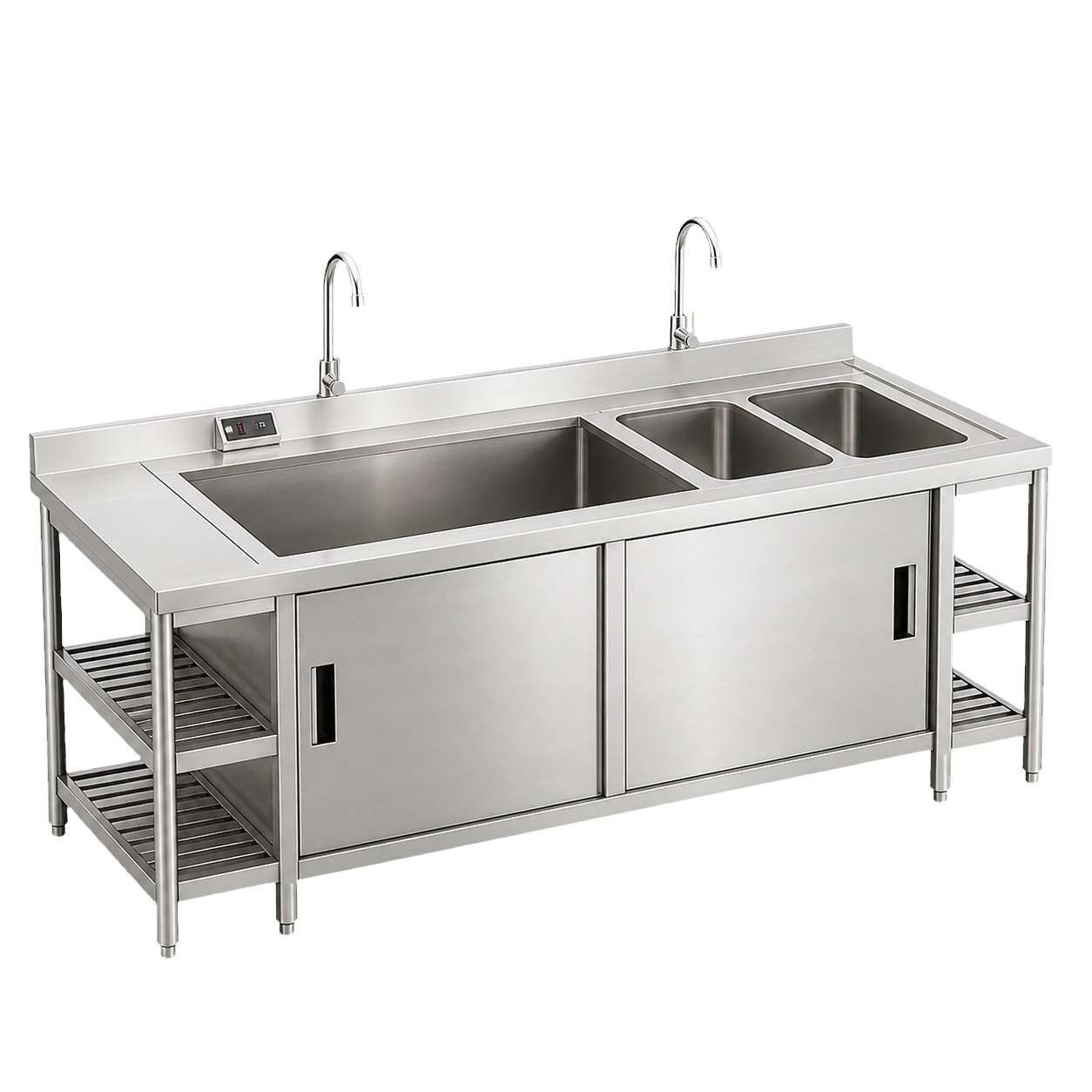 02 — Commercial Sinks — Practical stainless-steel sink units for restaurant washing and preparation areas.