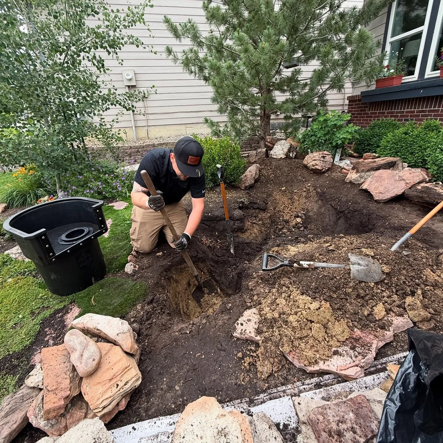 Full pond reconstruction in progress! We&rsquo;re expanding this pond, adding a Helix Pond Skimmer from @theponddigger, new liner and a completely redesigned water feature. Follow along for updates!

#pond #reconstruction #waterfeature #aqua #Aquasca