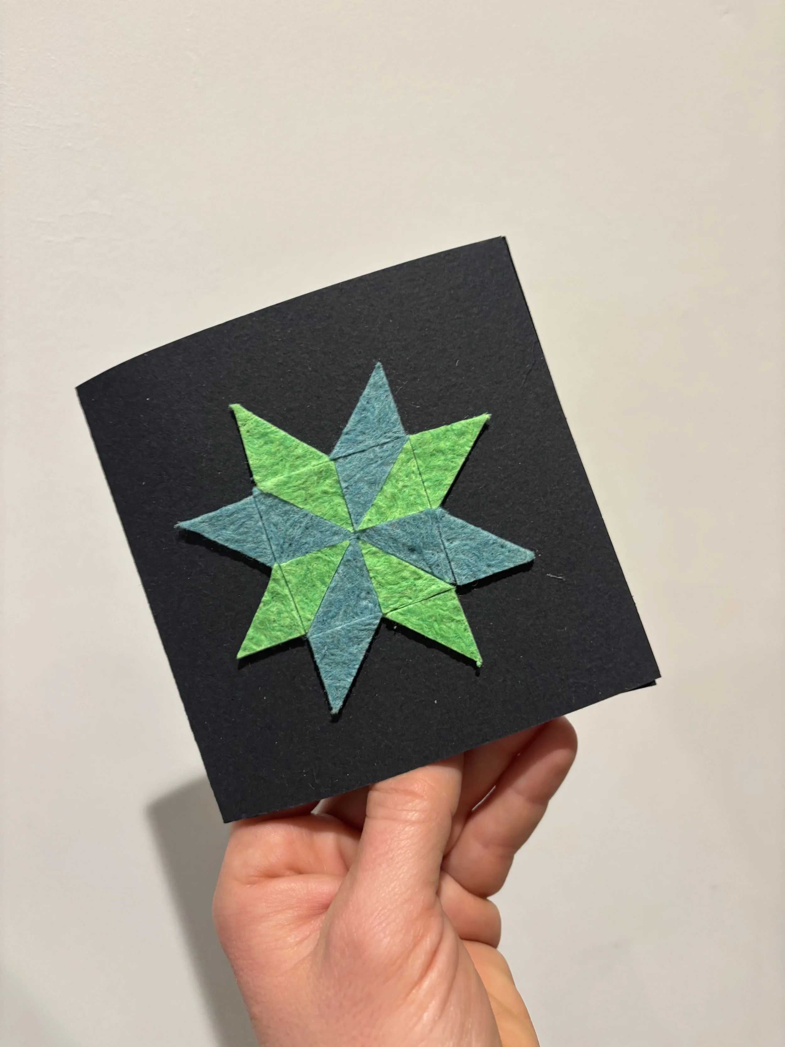 charcoal STAR patchwork card tonal greens - SMALL