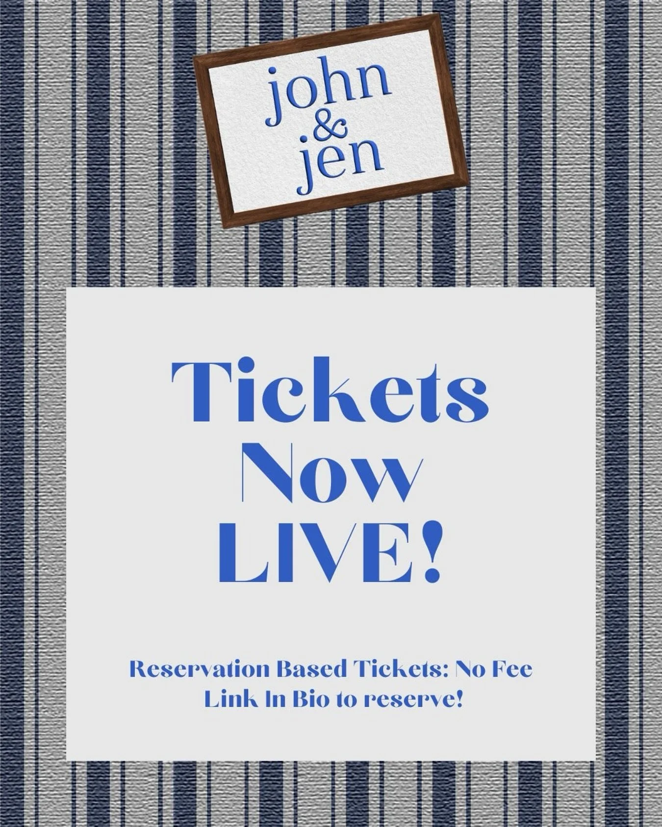 🗣️ ATTENTION EVERYONE!! Tickets for John &amp; Jen are now live to reserve! Click the link in our bio to access the tickets. Get them now before they sell out! ⭐️