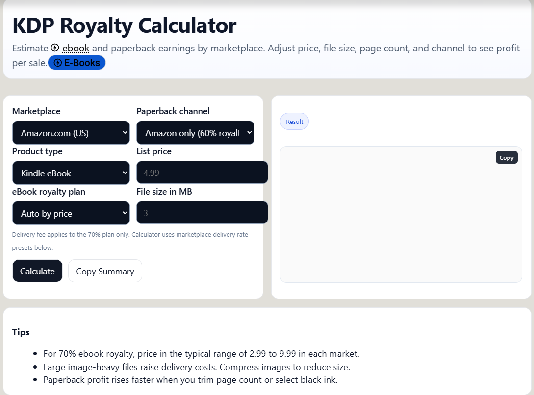 Kdp Royalty Calculator