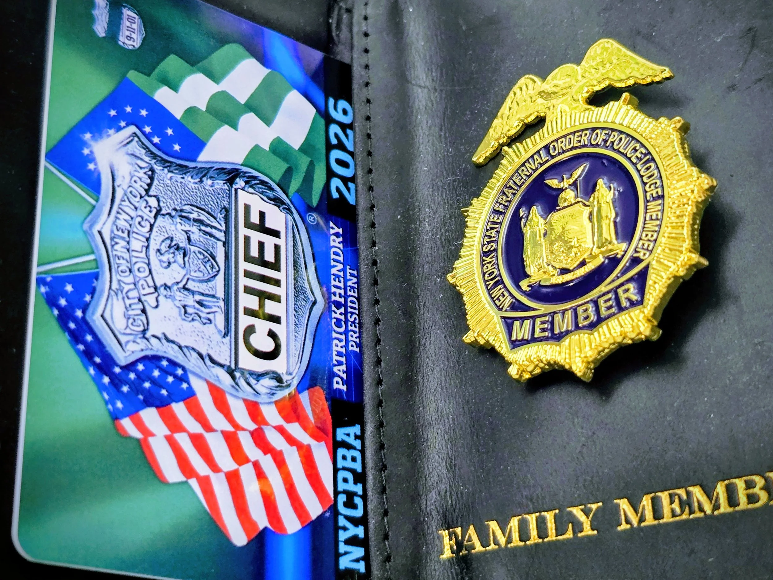 NY State FOP Member Wallet with Badge and PBA CHIEF 2026 Card