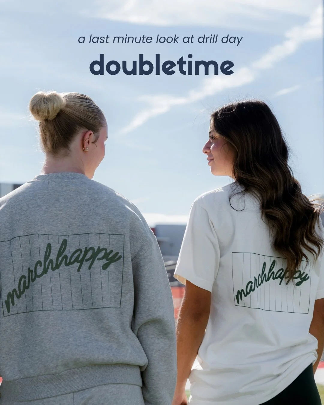 one last look before we are ready to take the field with you ☆

our first collection, drill day, launches TOMORROW at 12pm EST!

inspired by the marching arts, designed for every day. we can&rsquo;t wait to see you wearing doubletime.

shop the first