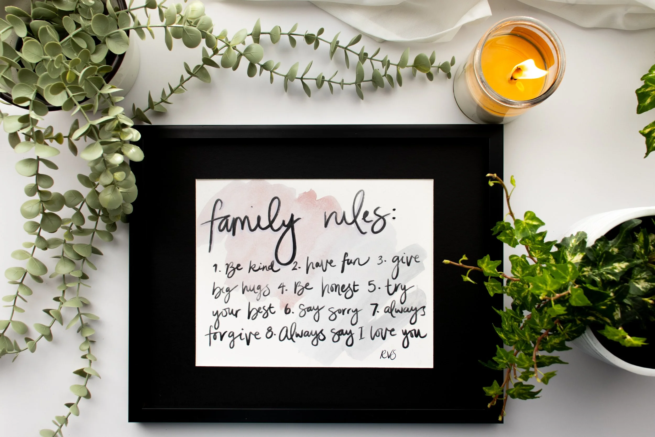 “Family Rules: Kindness Lives Here” 8 x 10 High-quality art print. Frameable. Matte finish.