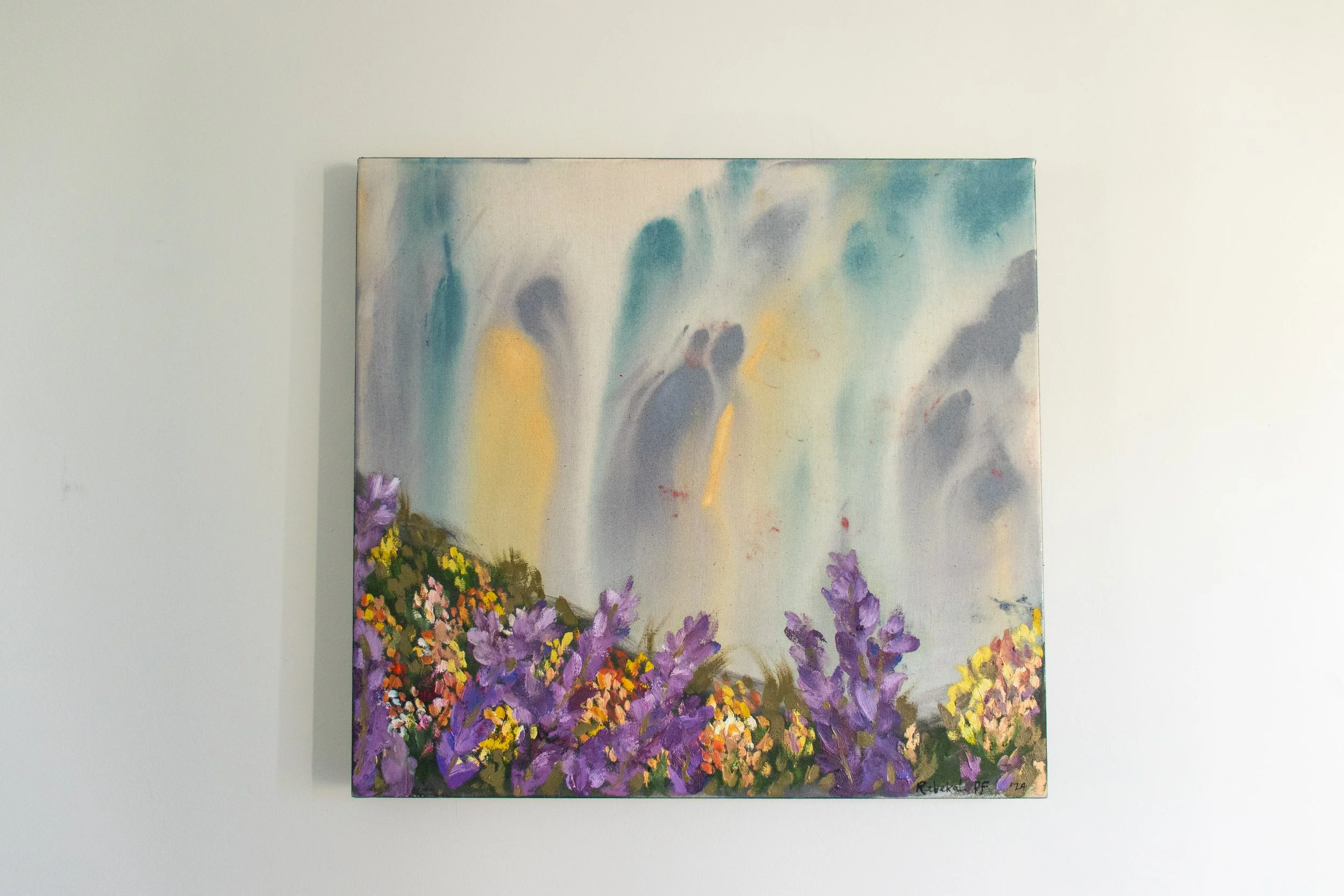 “When the Light Finds Me” Water-soluble oil paint, acrylic, and oil pastel on stretched cotton