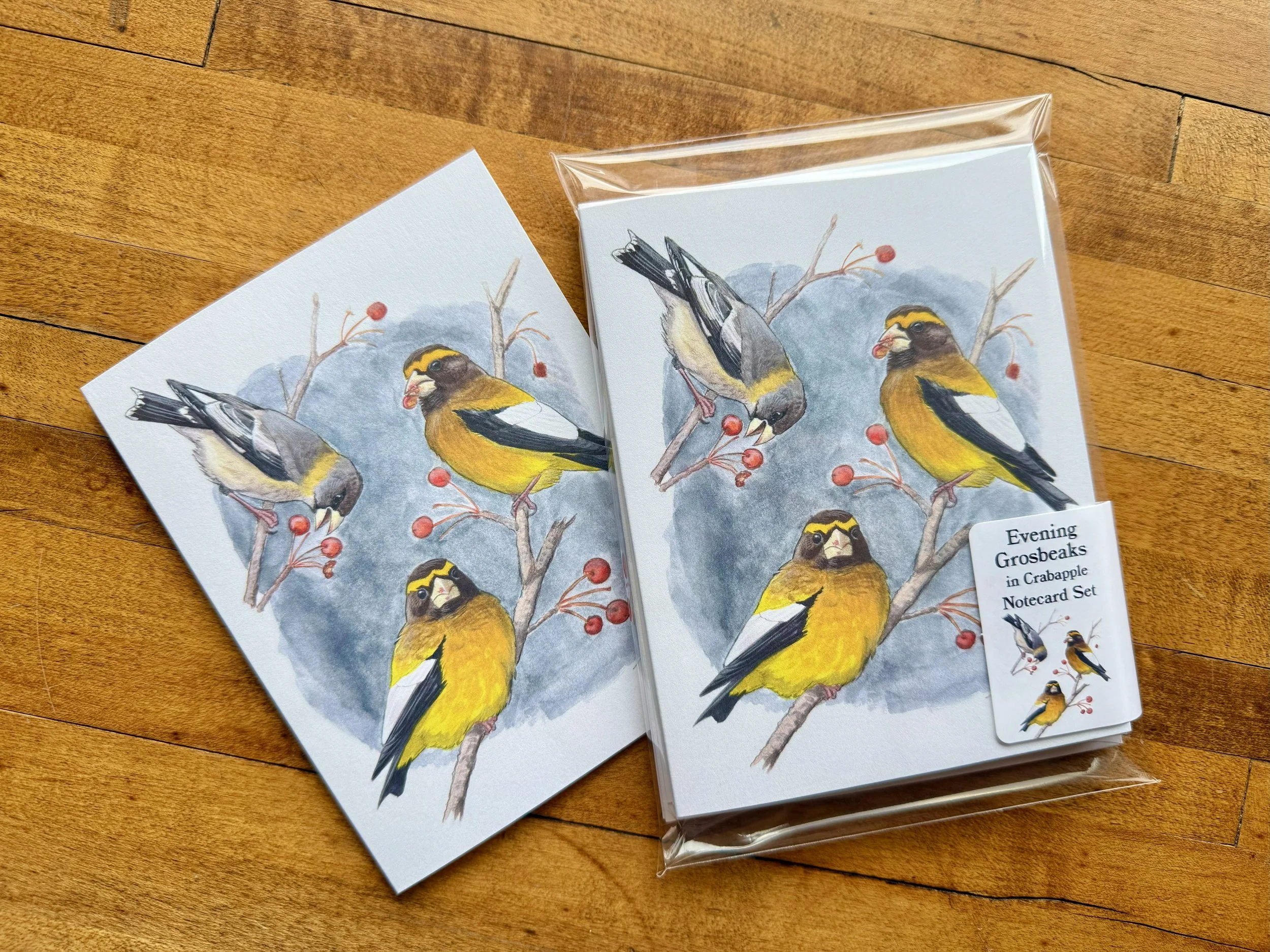 Evening Grosbeaks in Crabapple Notecard Set