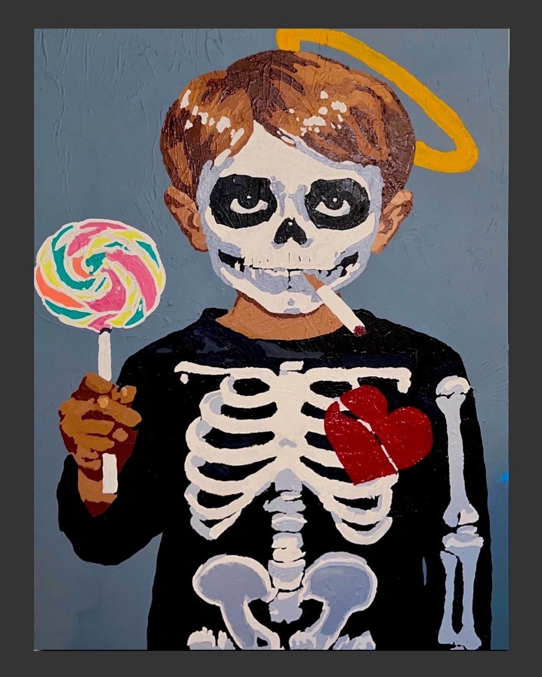 Steve Camillone on his latest piece, Saint Nicotine (36x48):

"My observation of a culture of premature corruption. How children inherit the contradictions of the adult world too soon. It critiques how innocence is marketed, rebellion is package