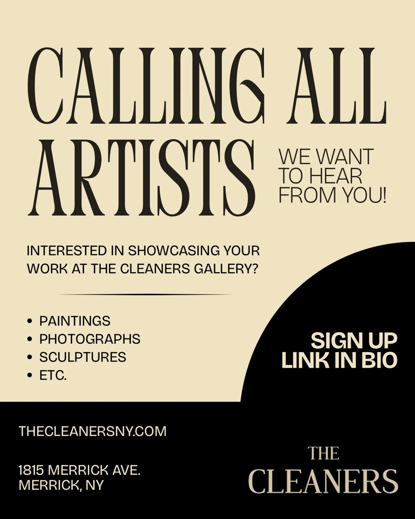 From emerging to established artists, The Cleaners is looking for creatives to showcase their work and be part of our growing community. 

Click the link in our bio to find the artist submission form and apply today.
