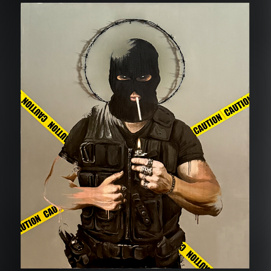 Caution, Acrylic & Concertina Wire - 36x42 - $6000