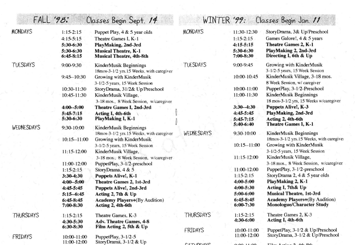 Class Schedule for 1998-1999