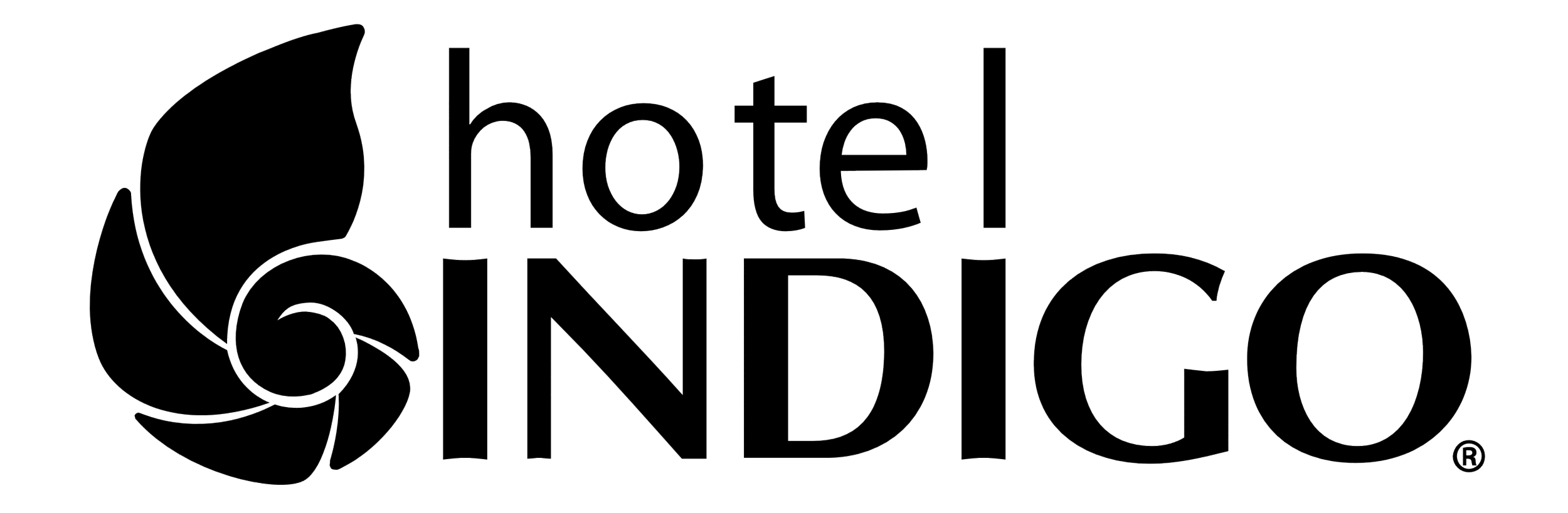 Hotel Indigo logo with stylized leaf design.