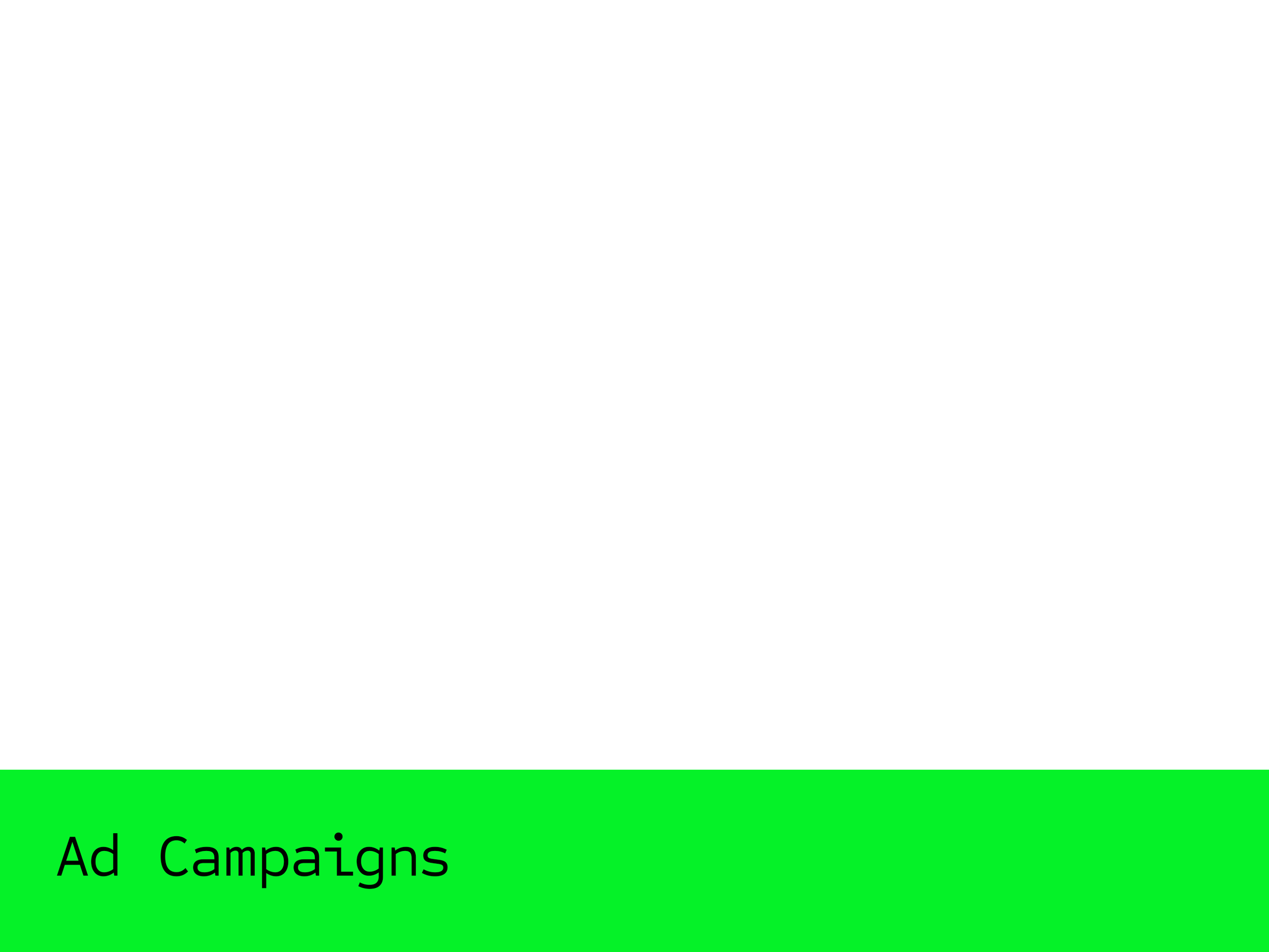 Black background with a green banner at the bottom that reads 'Ad Campaigns'