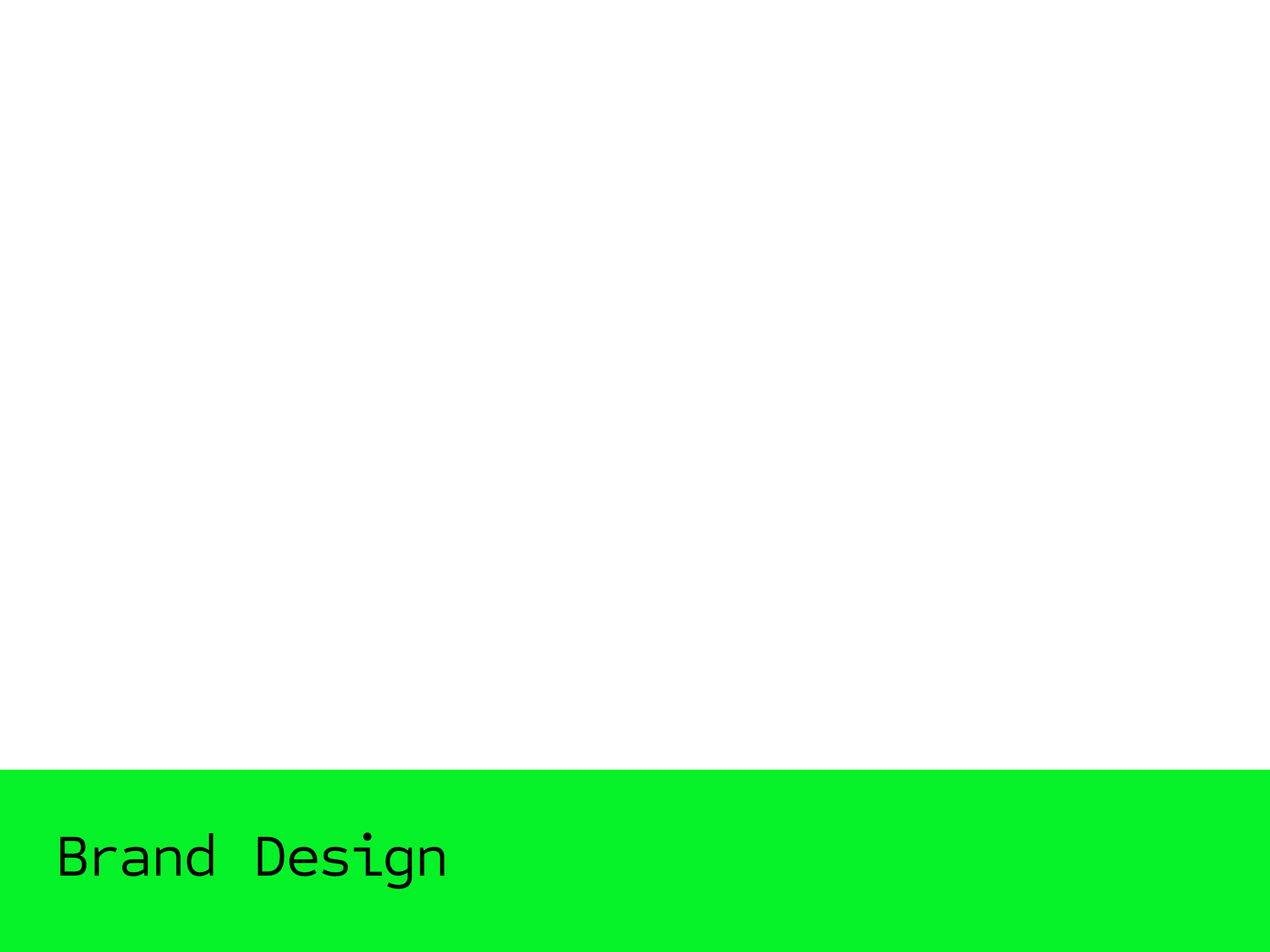 Black rectangle with green bar at bottom containing the text 'Brand Design'