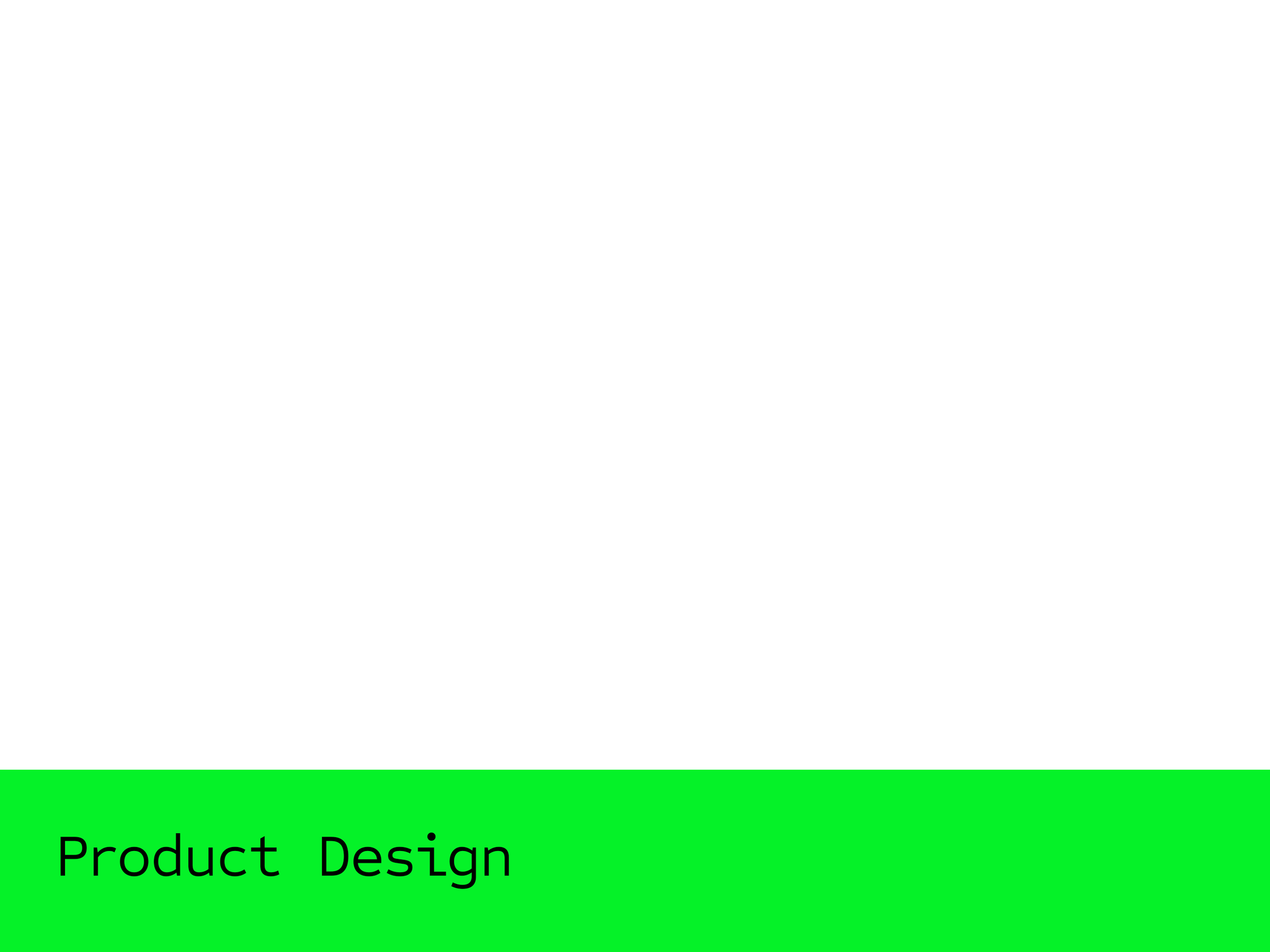 A black background with the text 'Product Design' in black on a bright green rectangular banner at the bottom.