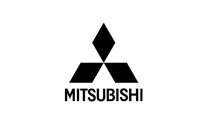 Black Mitsubishi logo with three diamond shapes and the word "Mitsubishi" below.
