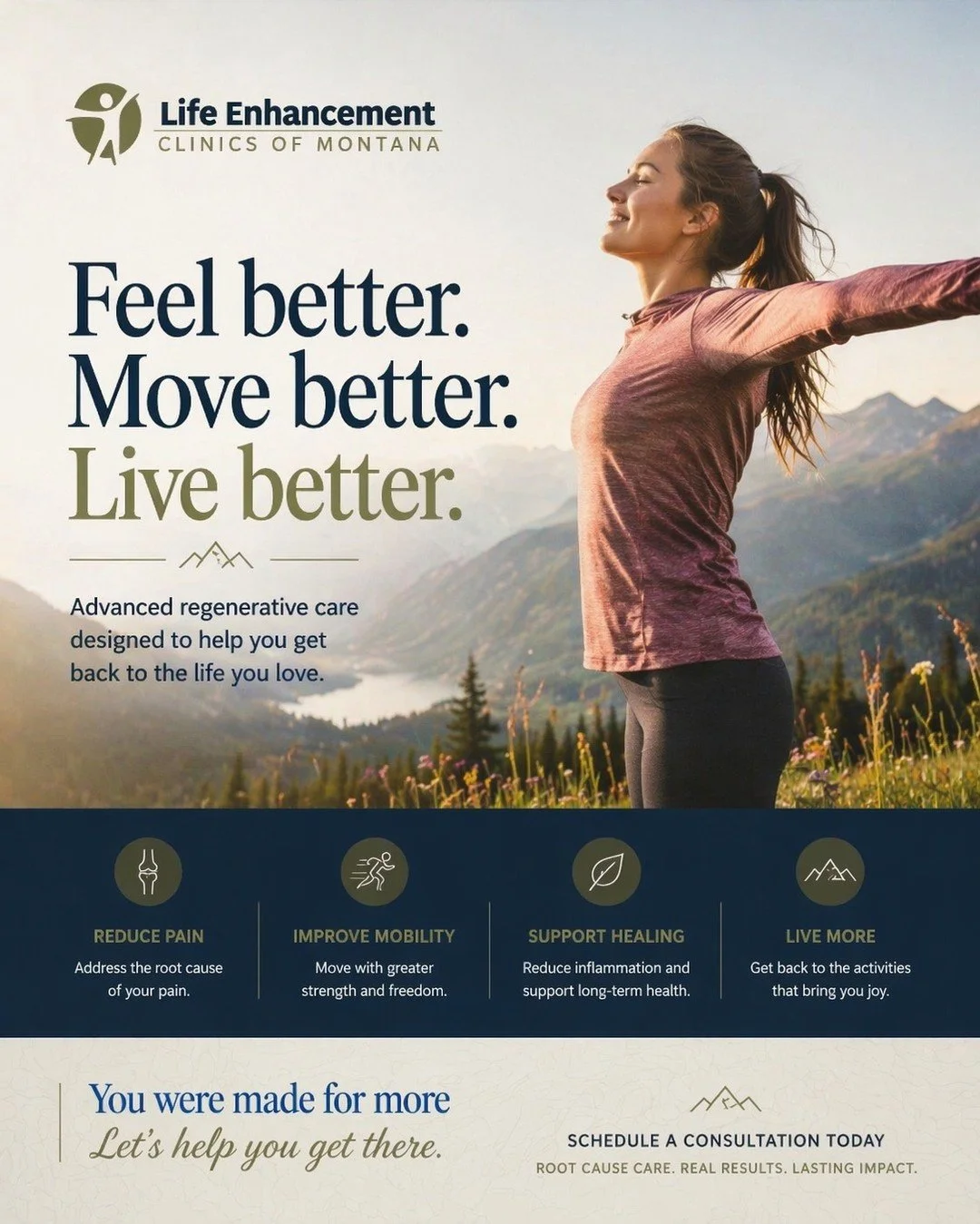 Feeling good in your body changes everything. Movement becomes easier, energy feels higher, and life opens back up. At Life Enhancement Clinics of Montana, we help people pursue less pain, better mobility, and a stronger quality of life through perso