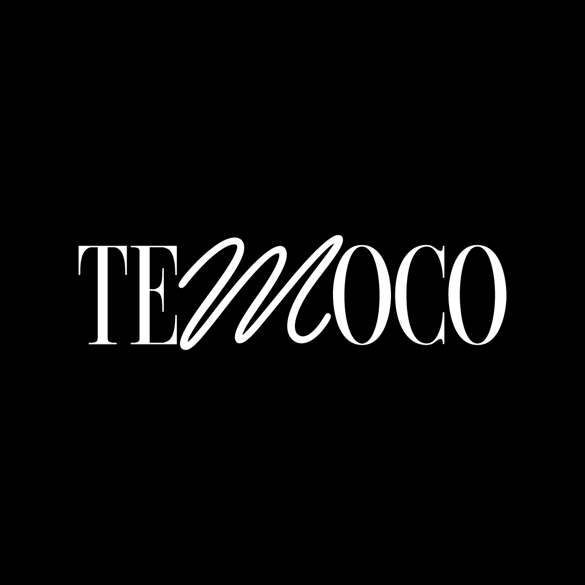 Stylized black and white logo with the word 'TEMOCO' in large white letters, with some letters connected by a cursive line, on a black background.