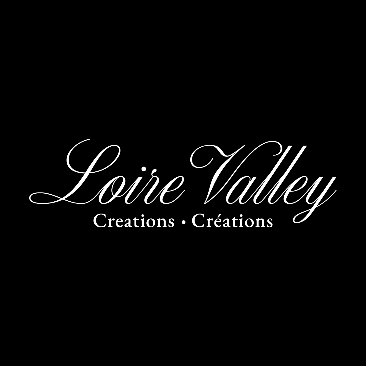 Black background with white cursive text reading "Loire Valley Creations and Créations."