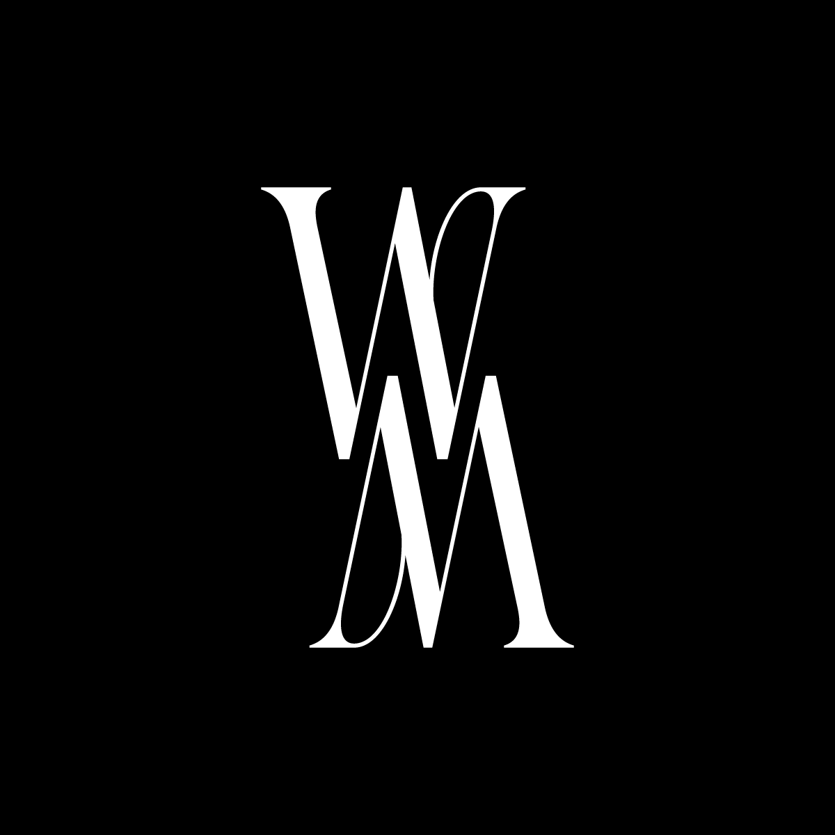Black square with a white, stylized interlocked W and M logo in the center.
